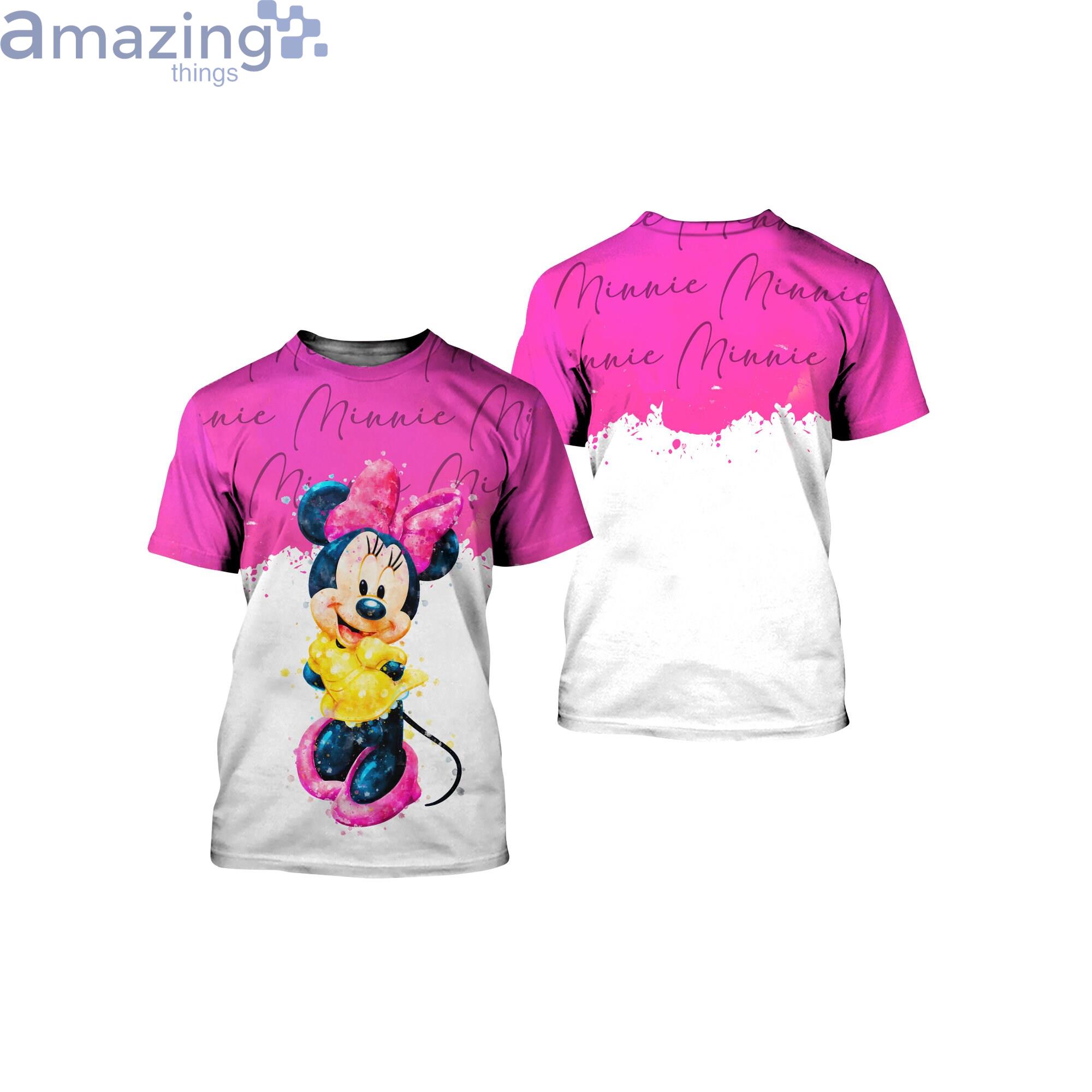 Minnie Mouse Pink Watercolor Glitter Disney Cartoon 3D T-Shirts Product Photo 1