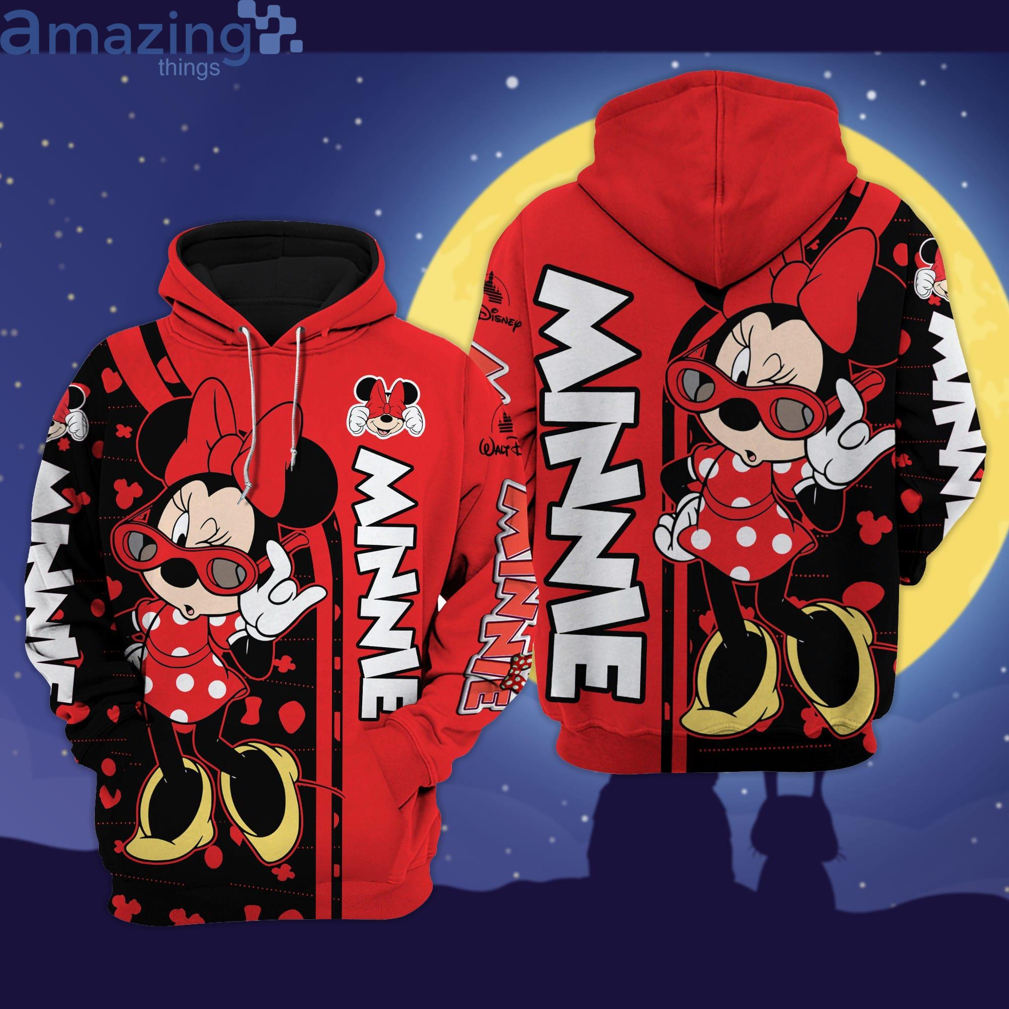 Minnie Red Black Polkadot Disney Cartoon 3D Hoodie Zip Hoodie Product Photo 1