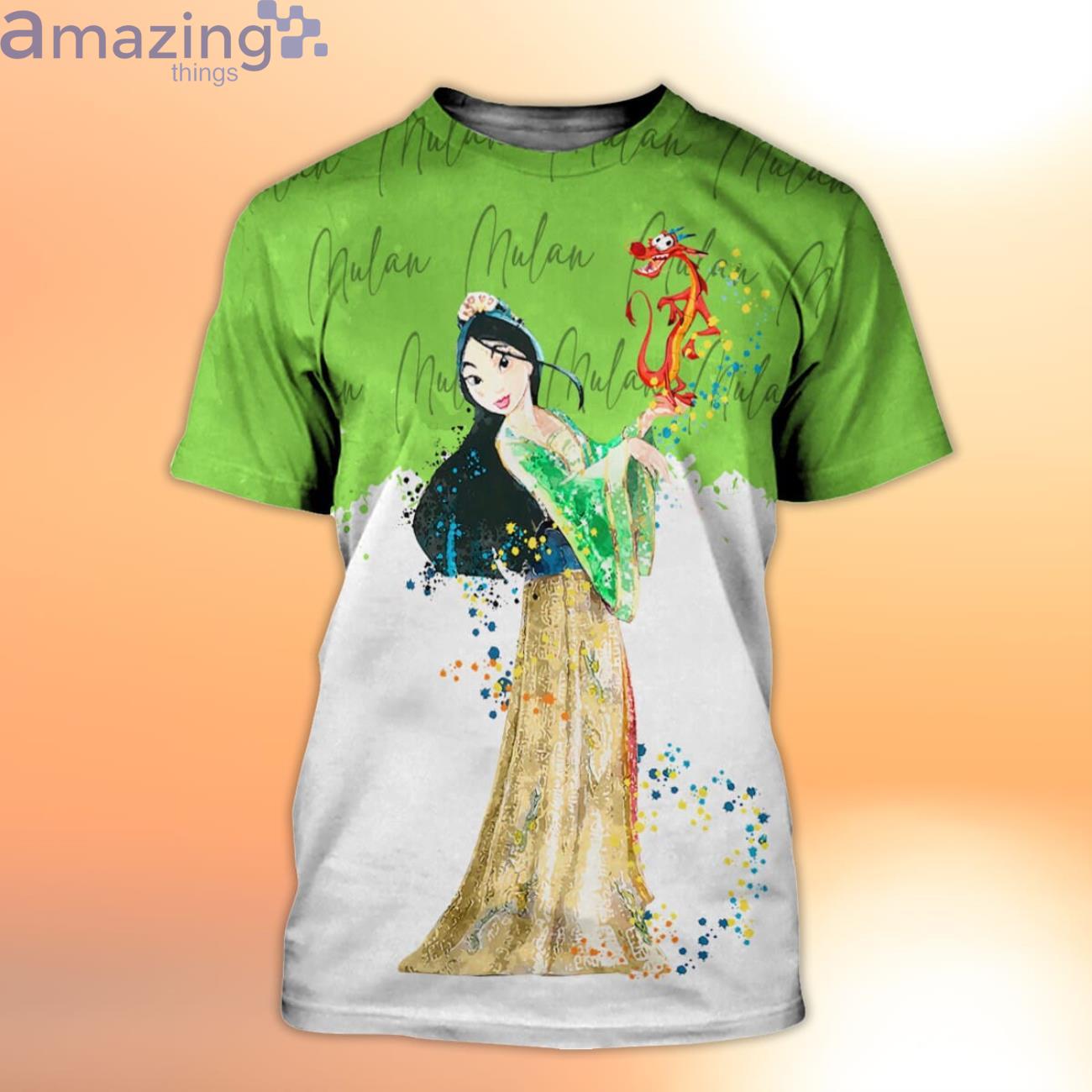 Mulan Green Watercolor Glitter Disney Cartoon 3D T Shirts image Mulan Green Watercolor Glitter Disney Cartoon 3D T-Shirts Product Photo 2