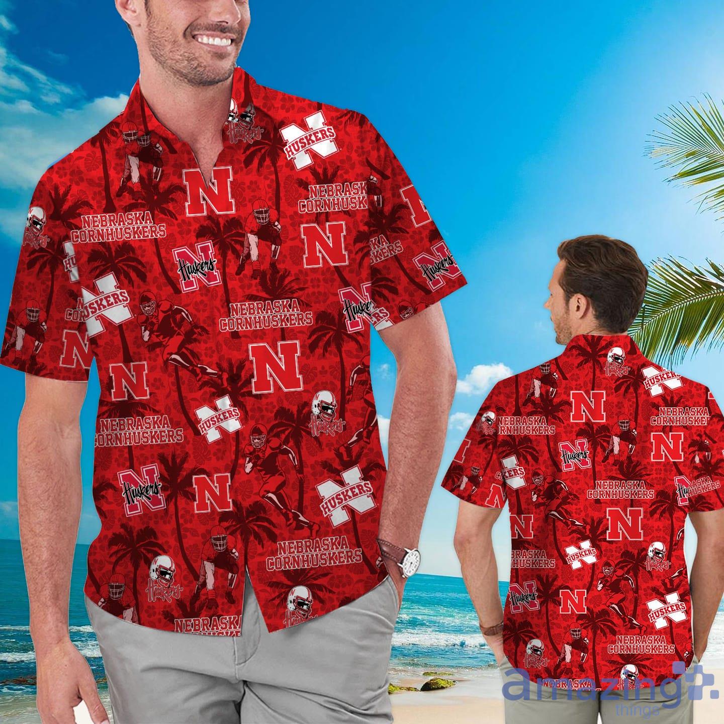 Nebraska Cornhuskers Custom Name Tropical Beach Coconut Tree Hawaiian Shirt Product Photo 1