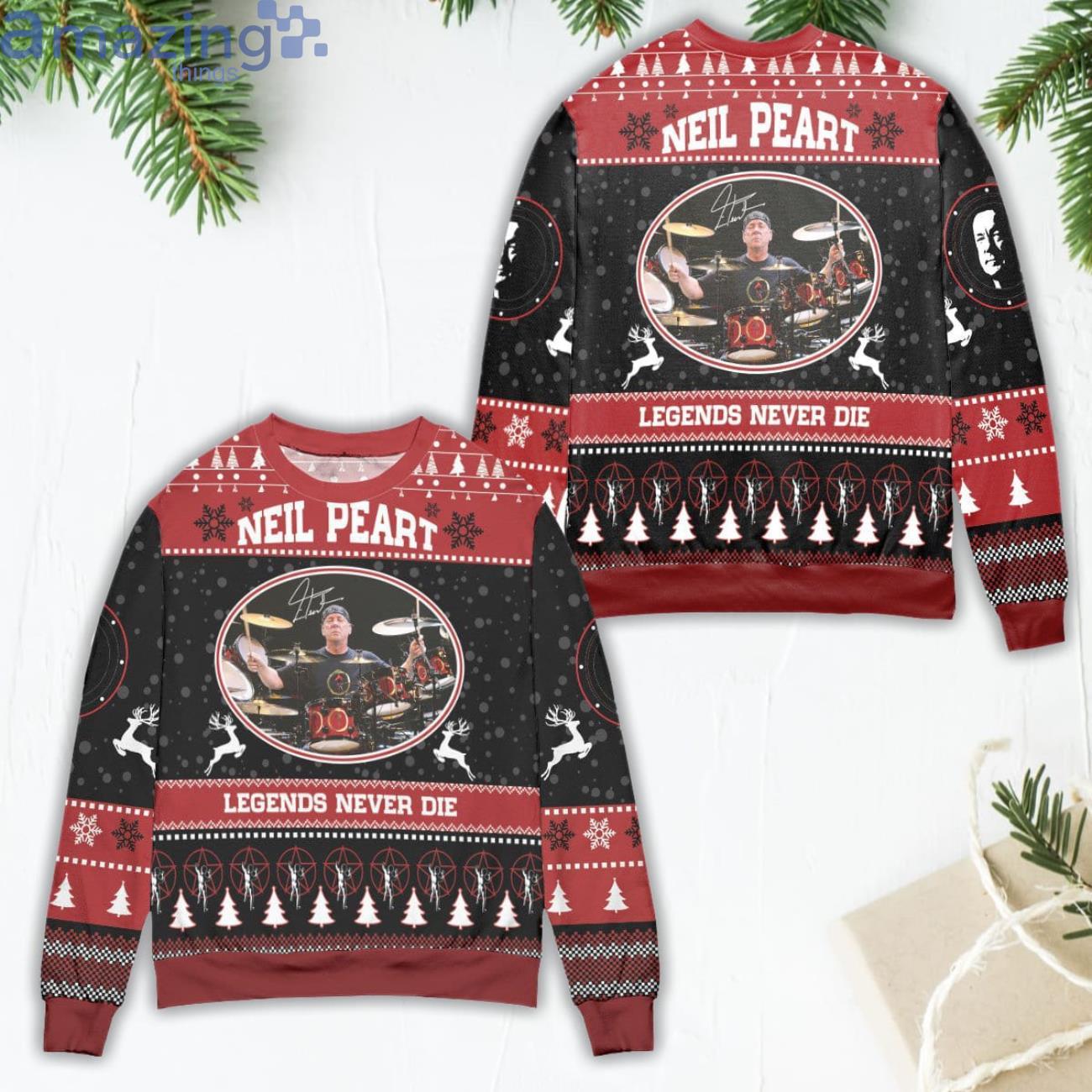 Neil Peart Legends Never Die Ugly Christmas Sweater Product Photo 1 Neil Peart Legends Never Die Ugly Christmas Sweater Product Photo 1