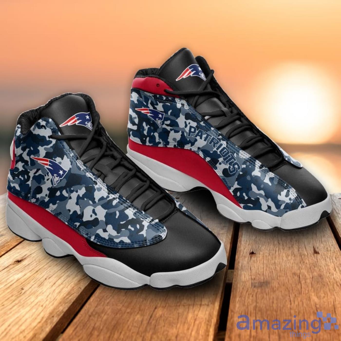 New England Patriots Camo Pattern Air Jordan 13 Shoes For Fans