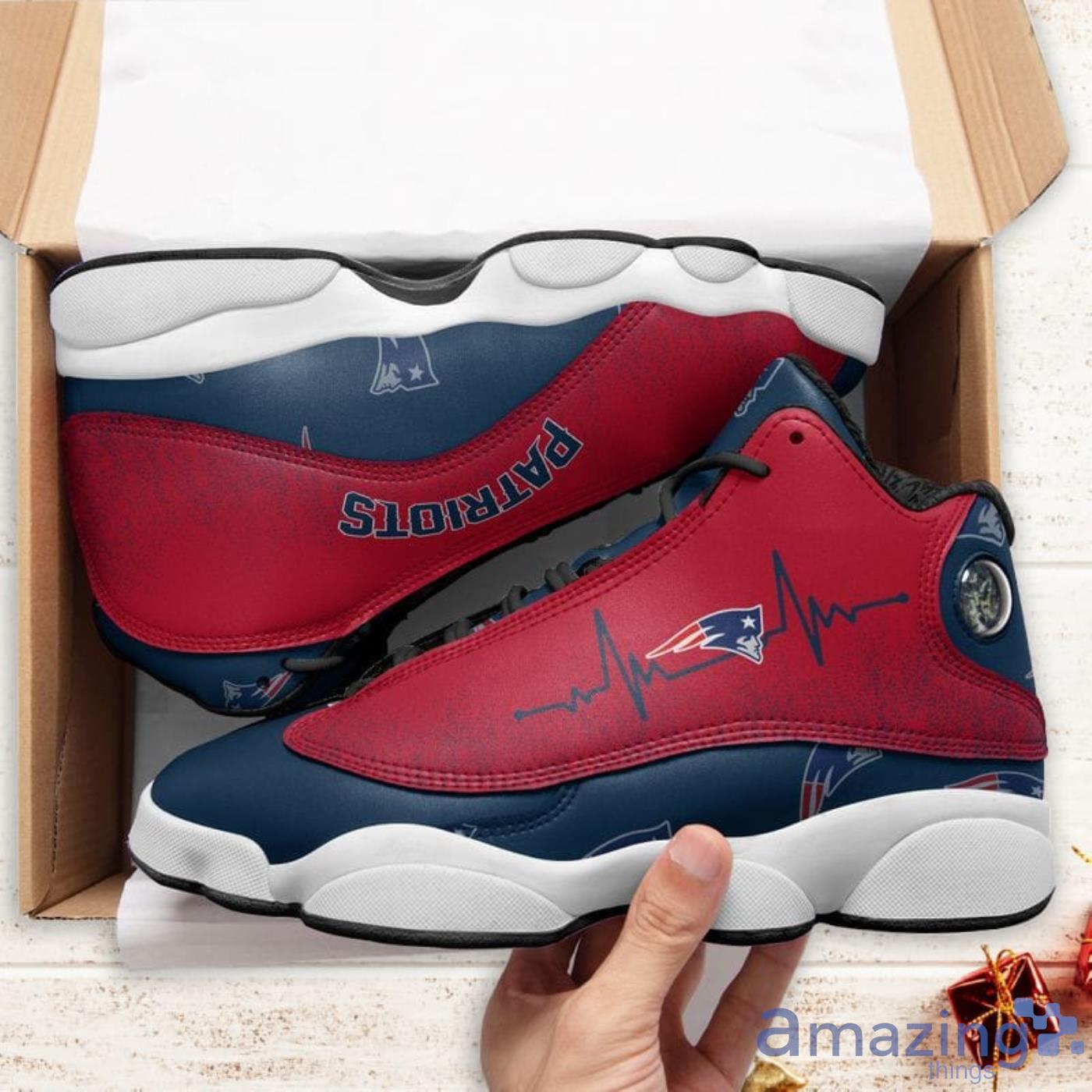 New England Patriots Heartbeat Pattern Air Jordan 13 Shoes For Fans image New England Patriots Heartbeat Pattern Air Jordan 13 Shoes For Fans Product Photo 2