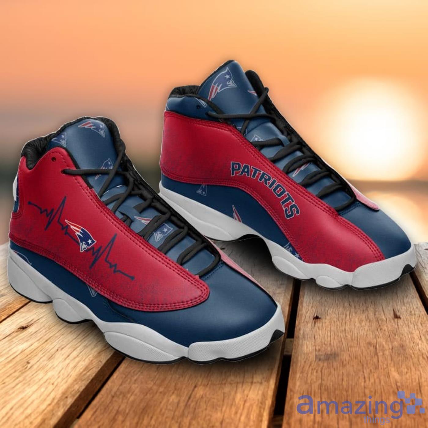 New England Patriots Heartbeat Pattern Air Jordan 13 Shoes For Fans Product Photo 1