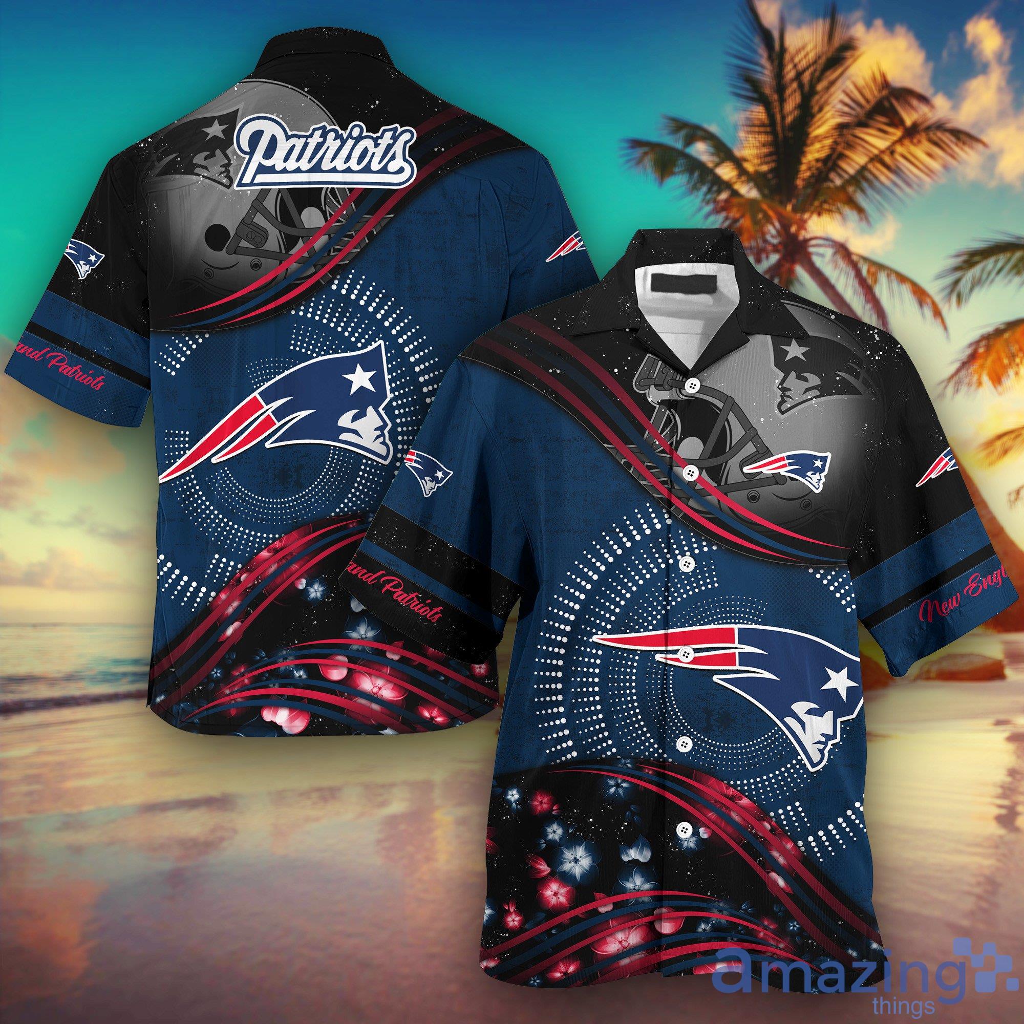 New England Patriots NFL And Flowers Short Sleeves Hawaiian Shirt Product Photo 1