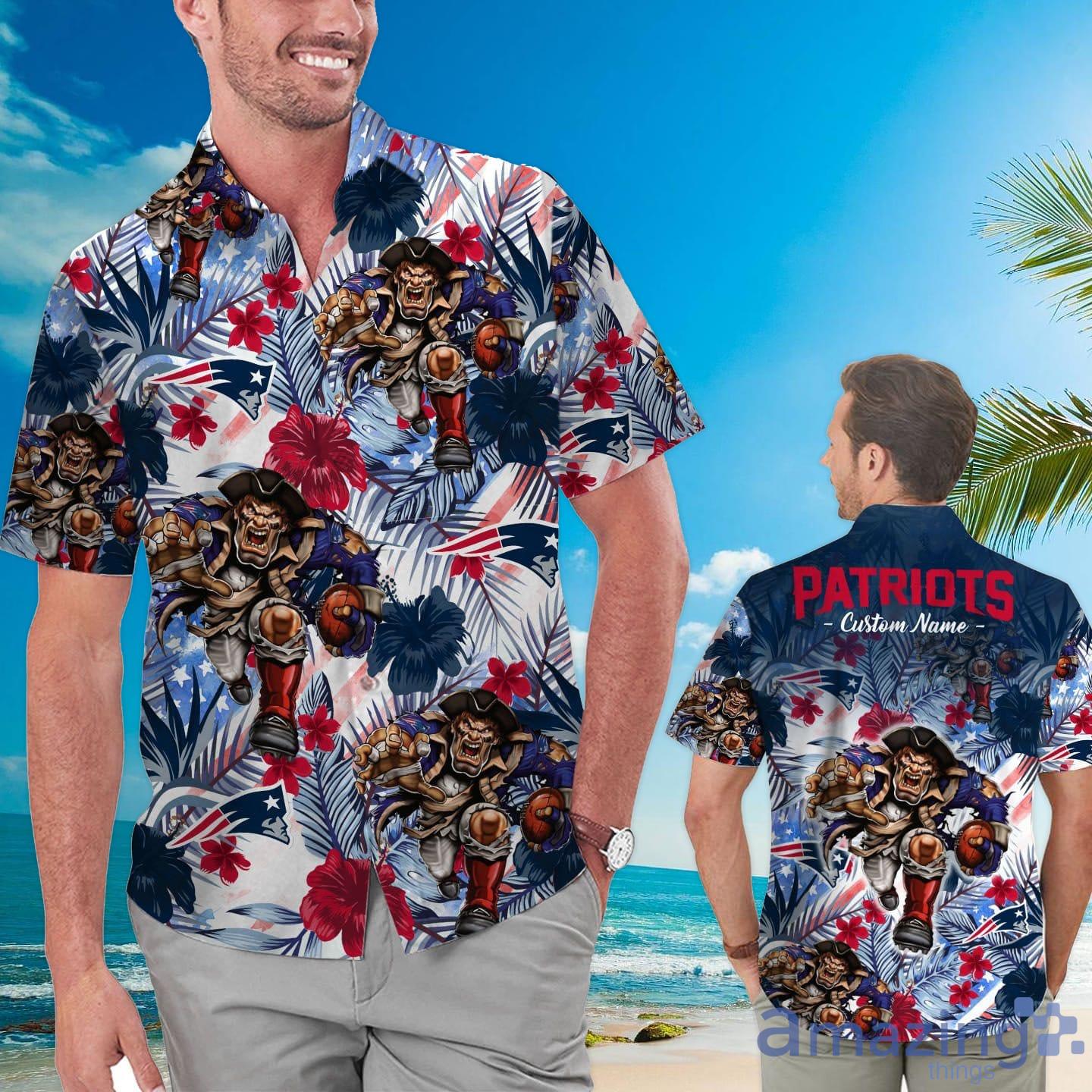 New England Patriots Tropical Floral Custom Name Aloha Hawaiian Shirt Product Photo 1
