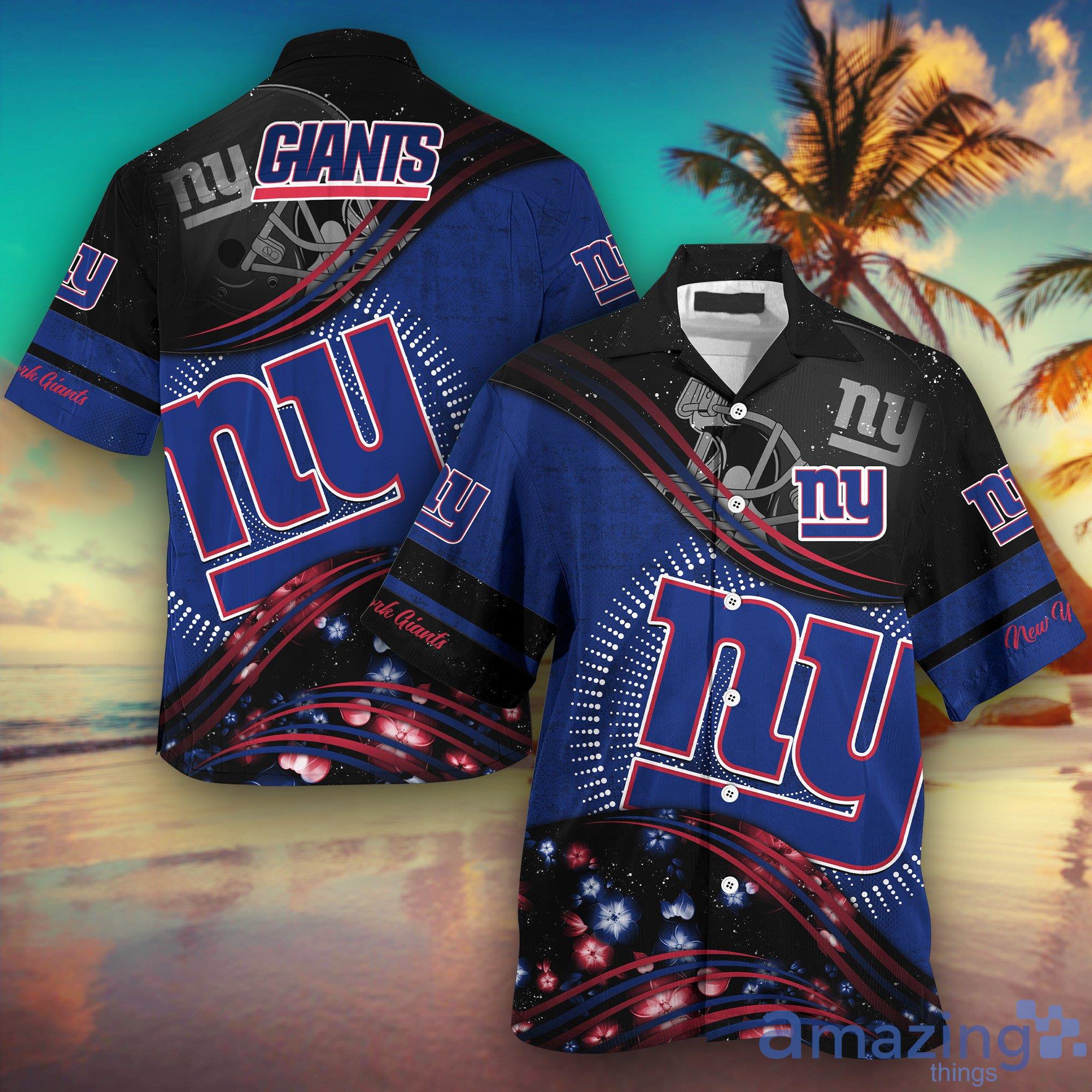 New York Giants NFL And Flowers Short Sleeves Hawaiian Shirt Product Photo 1