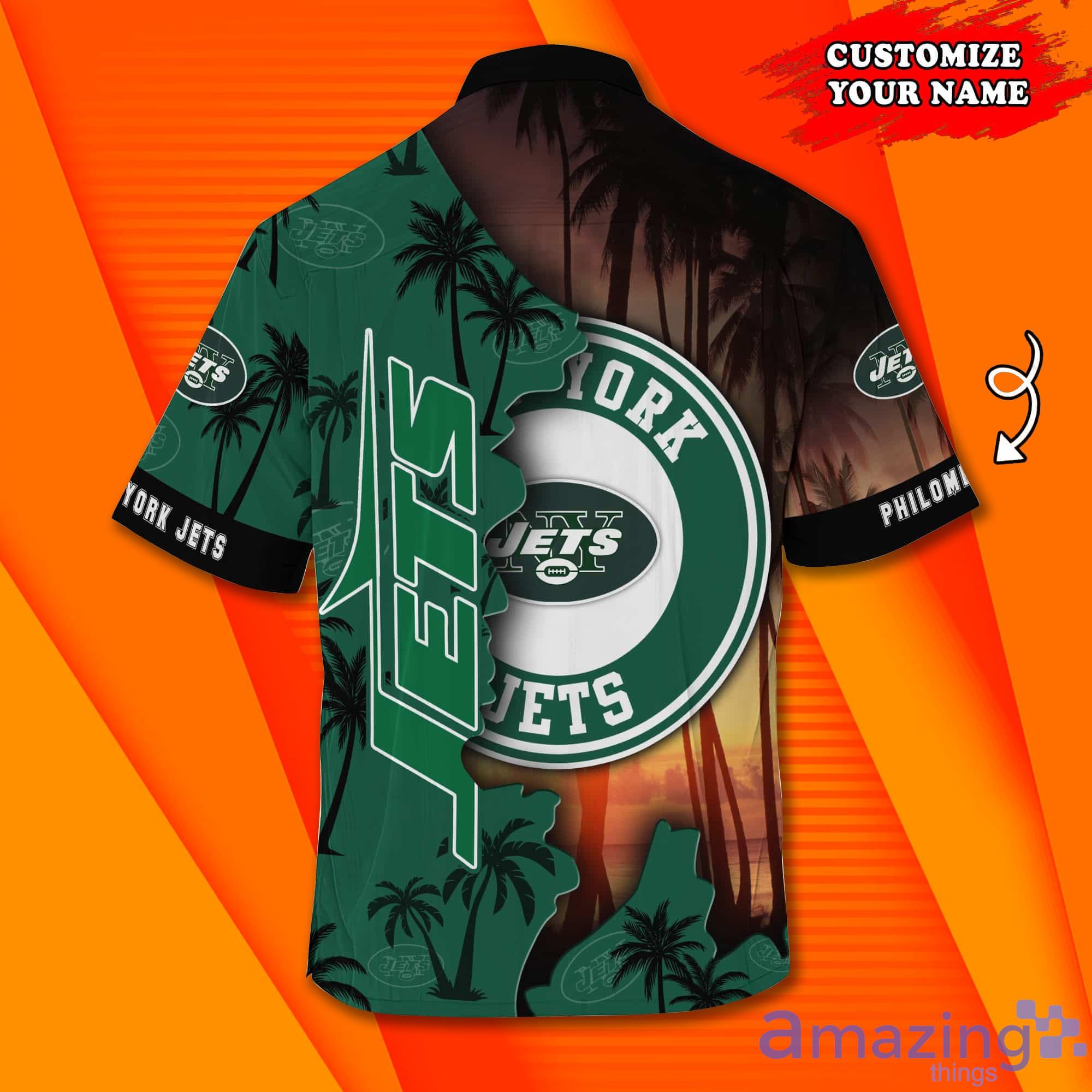 New York Jets NF And Tropical Pattern Custom Name Hawaiian Shirt Product Photo 1