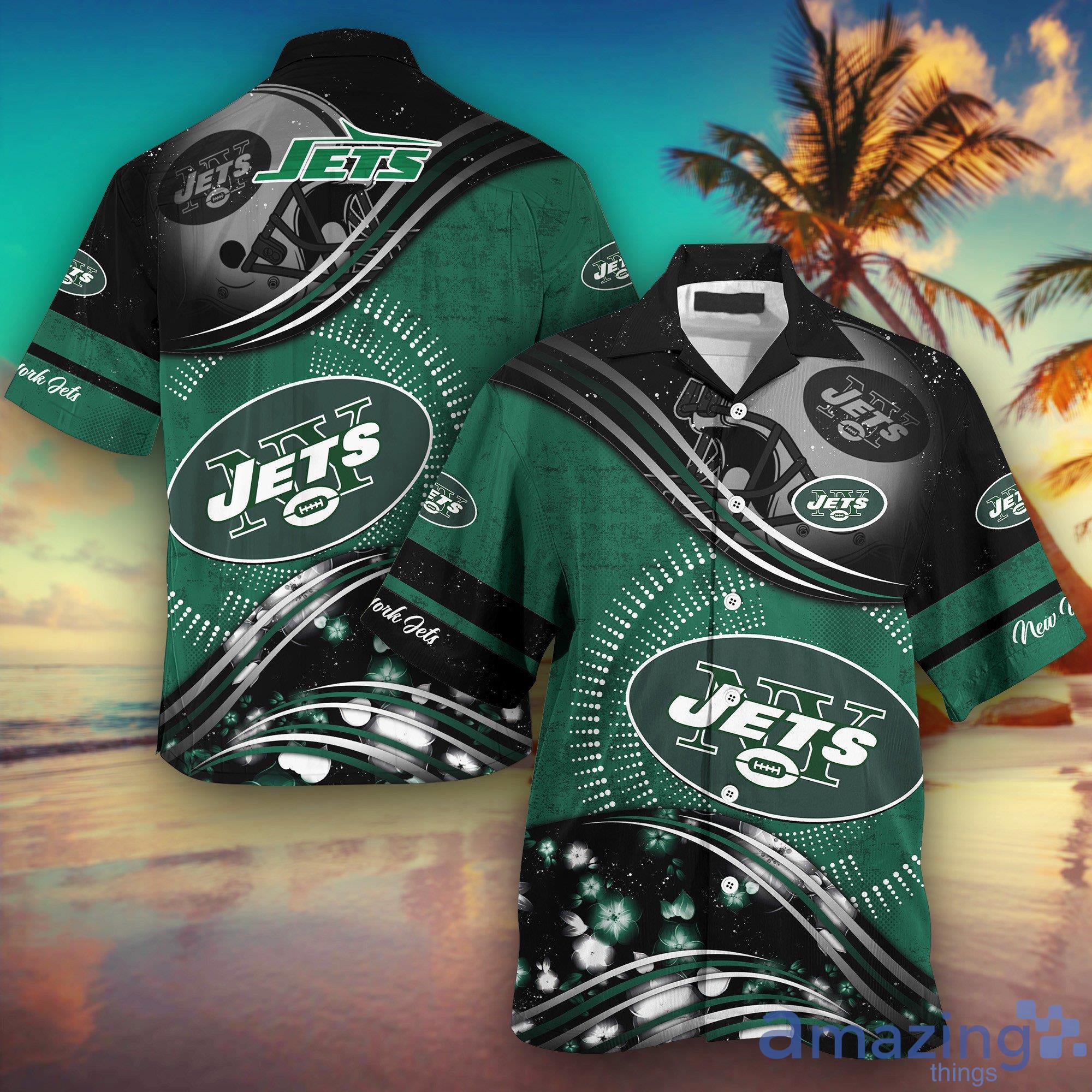 New York Jets NFL And Flowers Short Sleeves Hawaiian Shirt Product Photo 1