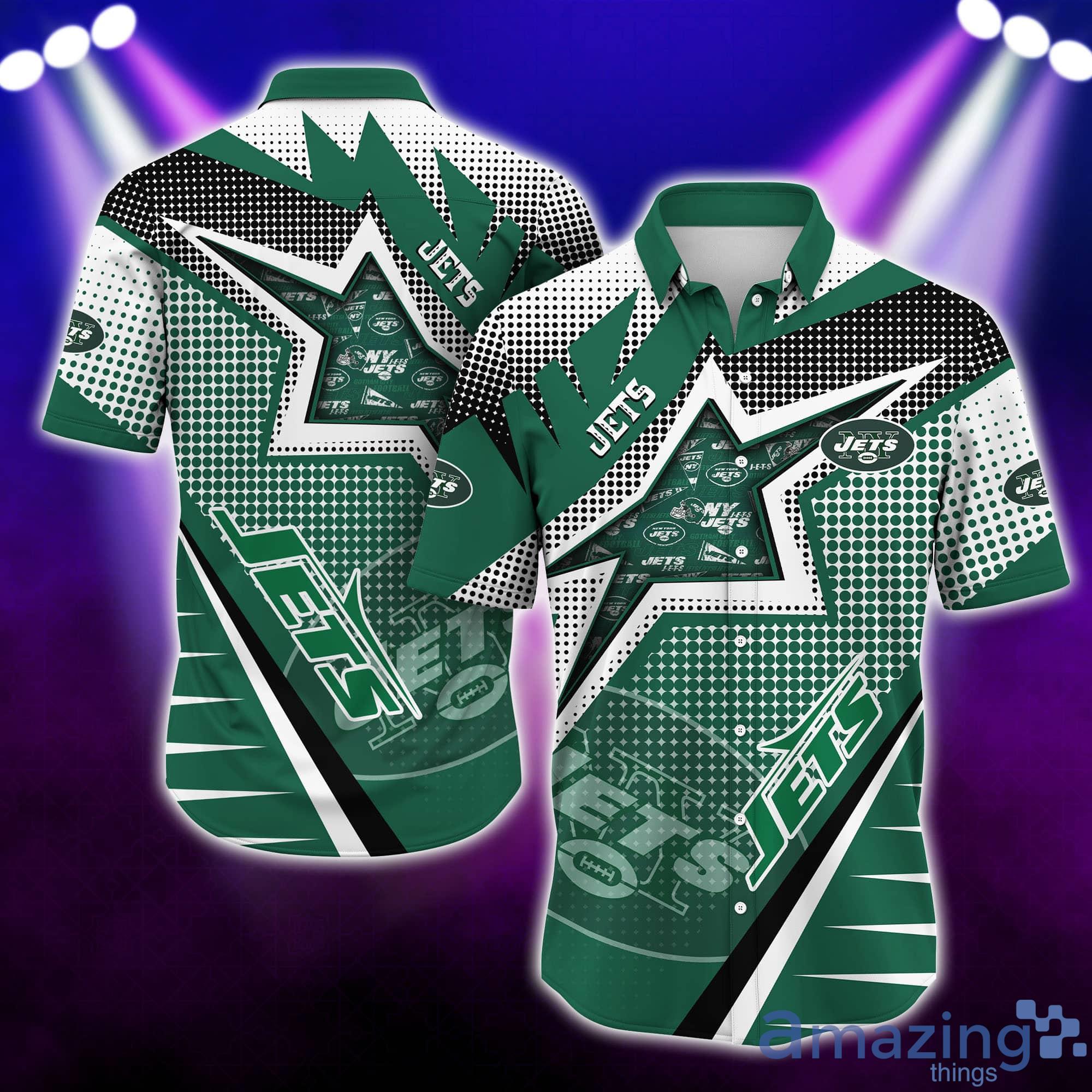 New York Jets NFL Half Tone Texture Style Short Sleeves Hawaiian Shirt Product Photo 1