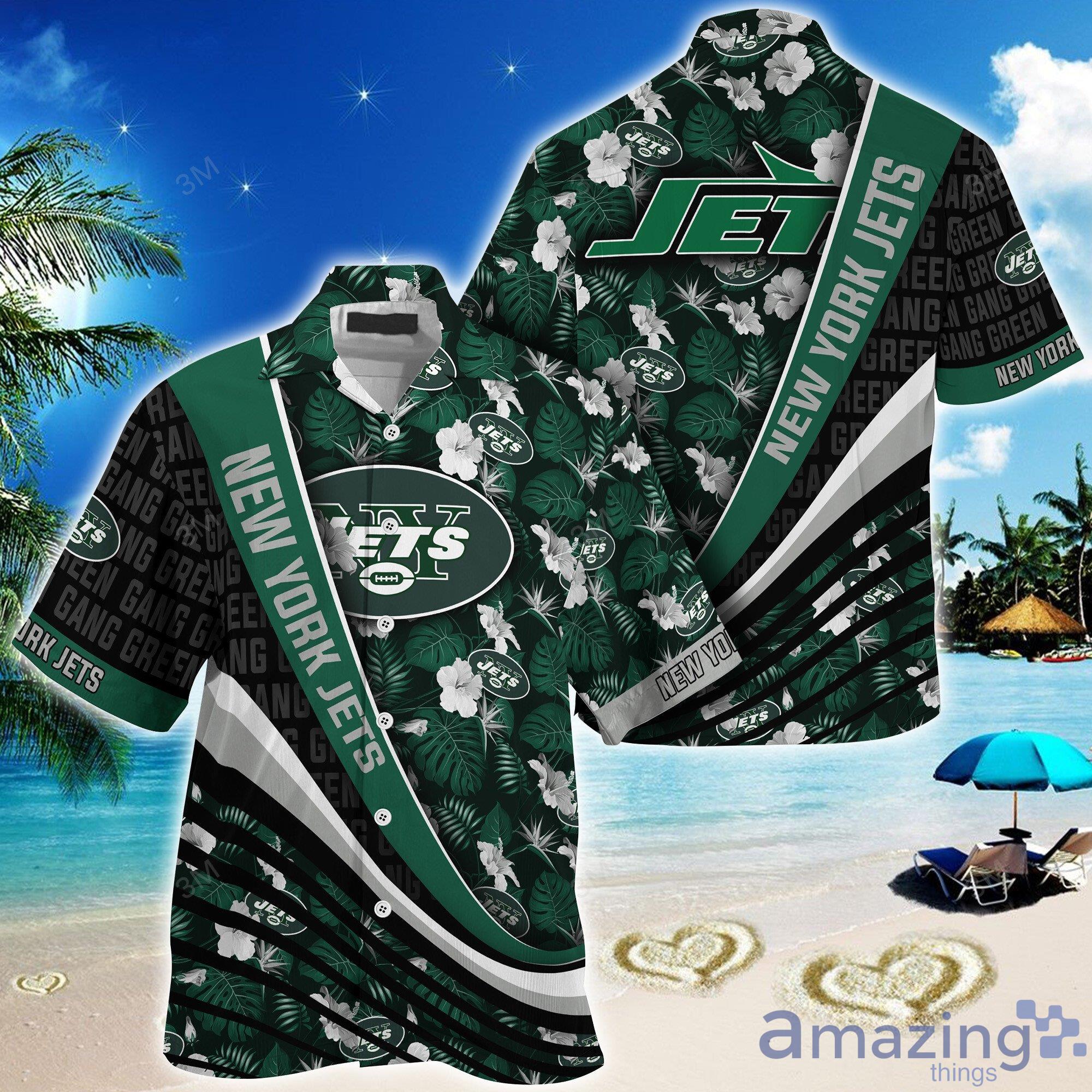 New York Jets NFL Tropical Flowers Pattern Short Sleeves Hawaiian Shirt Product Photo 1