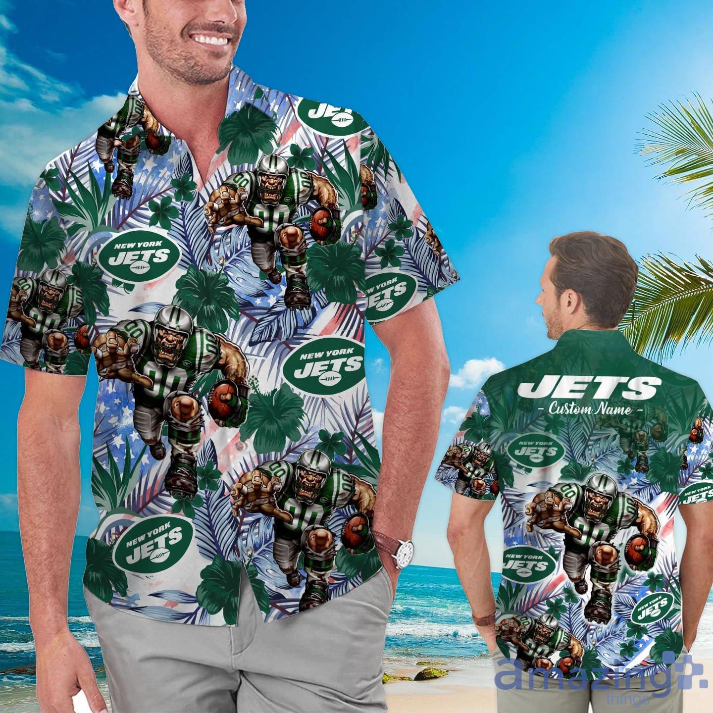 New York Jets Tropical Floral Custom Name Aloha Hawaiian Shirt Product Photo 1