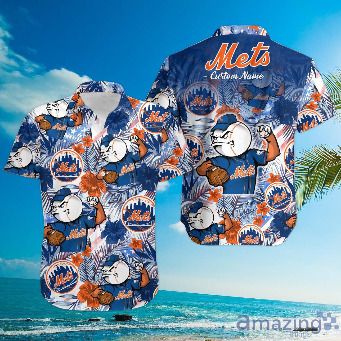 Personalized Mets Hawaiian Shirt Mascot Palm Leaves New York Mets