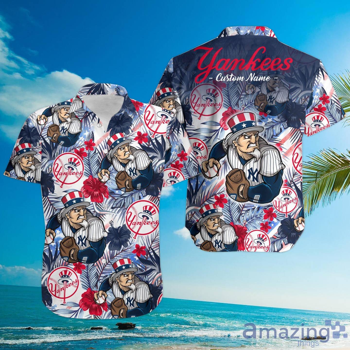 New York Yankees Hawaiian Shirt with Custom Name - Trendy Aloha