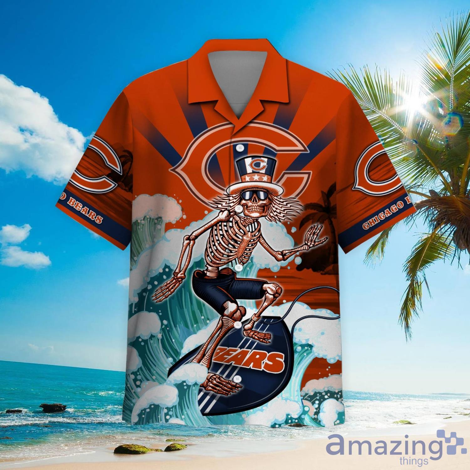 NFL Chicago Bears Tropical Flower Hawaiian Shirt For Fans - Freedomdesign