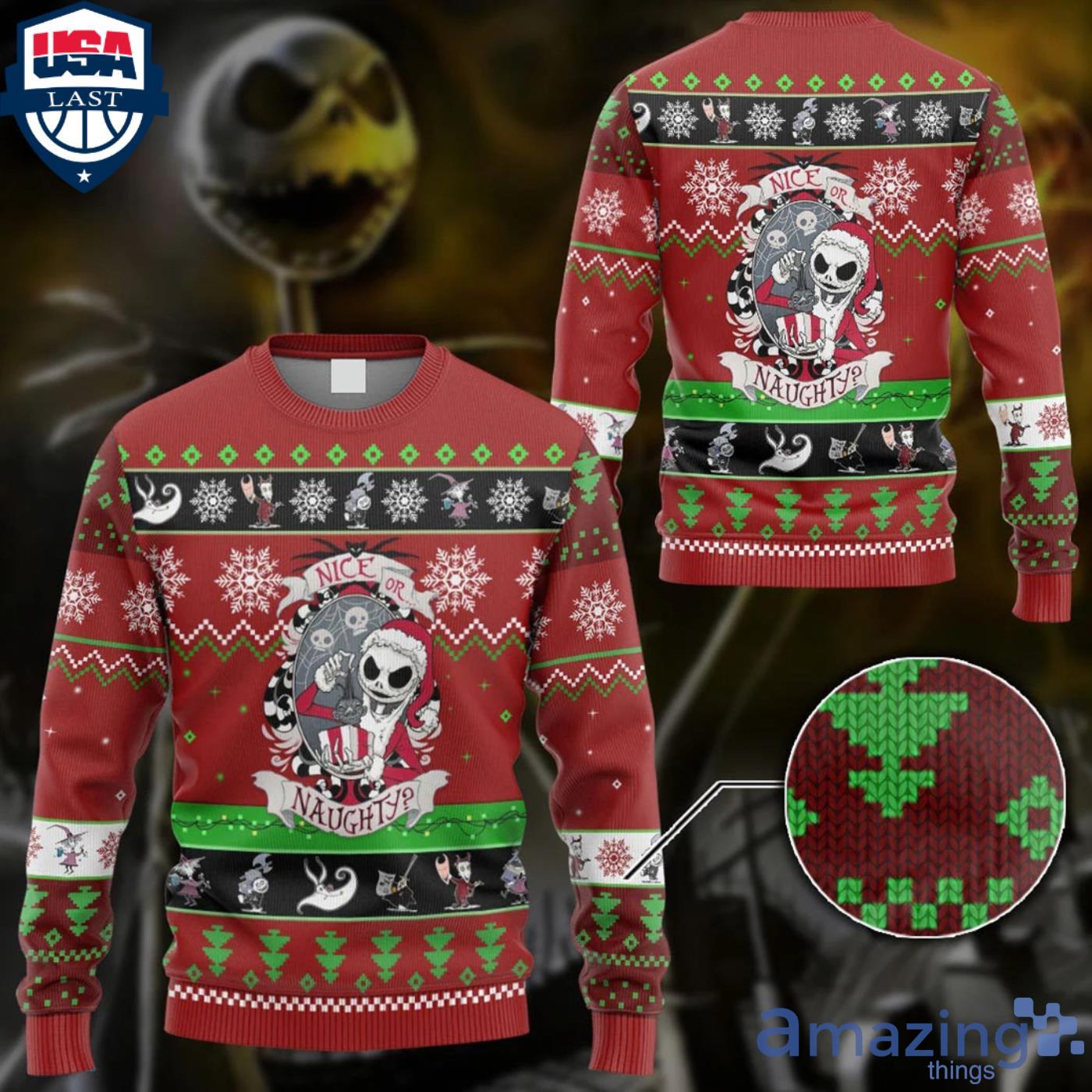 Nightmare Before Christmas Jack Skellington Nice Or Naughty Ugly Sweater Product Photo 1