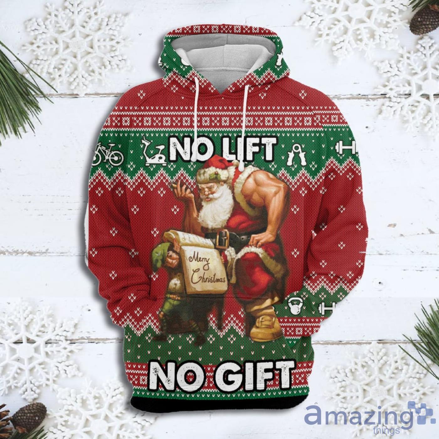 No Lift No Gift Santa Christmas Pattern All Over Print 3D Sweater Hoodie Product Photo 1