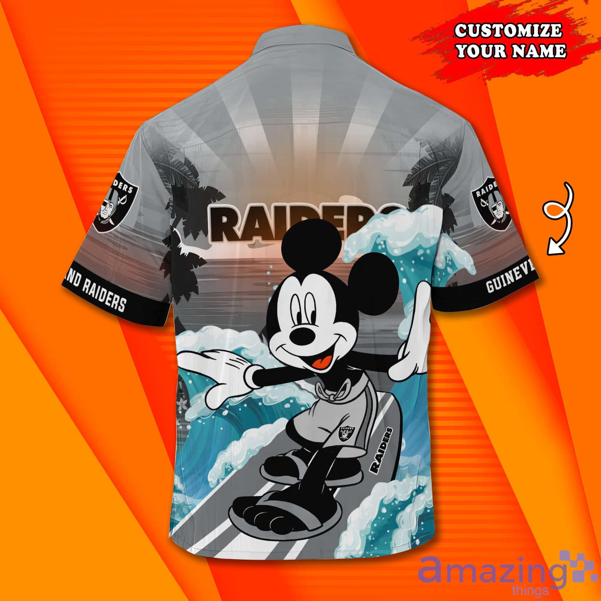 Oakland Raiders NFL Mickey Mouse Custom Name Hawaiian Shirt Product Photo 1