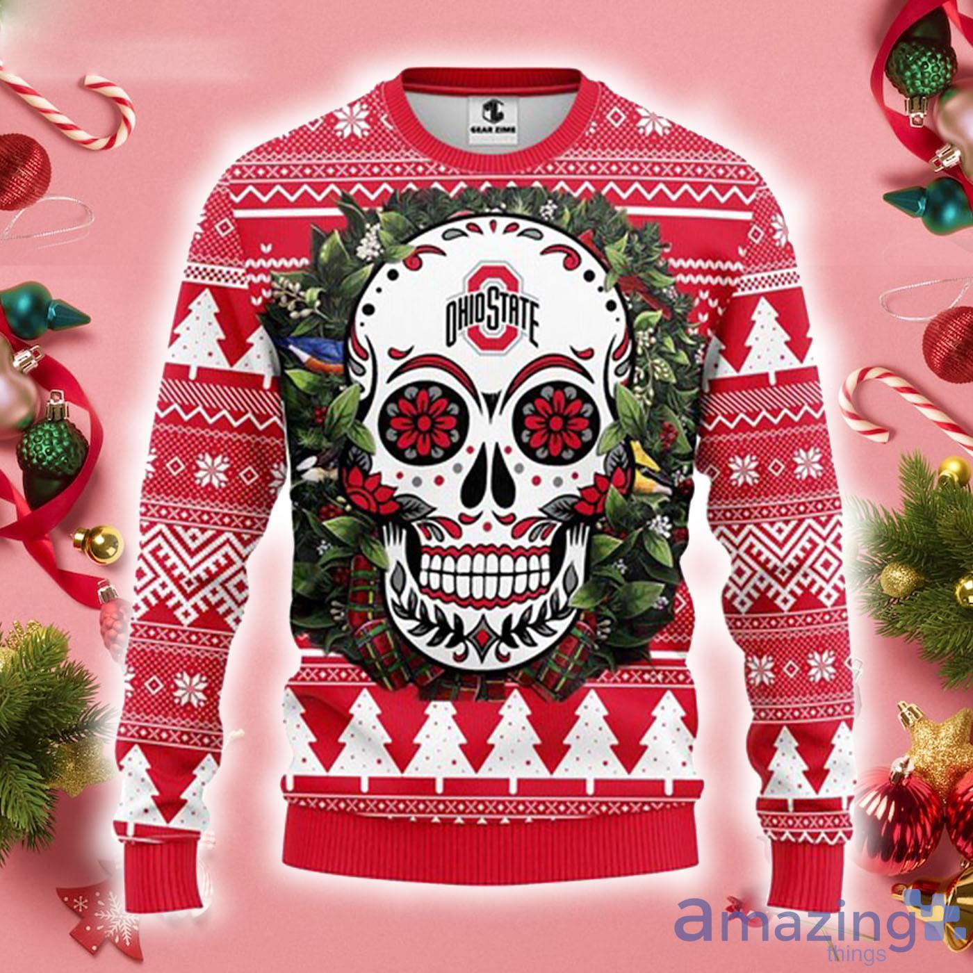 Ohio State Buckeyes Skull Flower Christmas Pattern All Over Print 3D Sweater Hoodie Product Photo 1