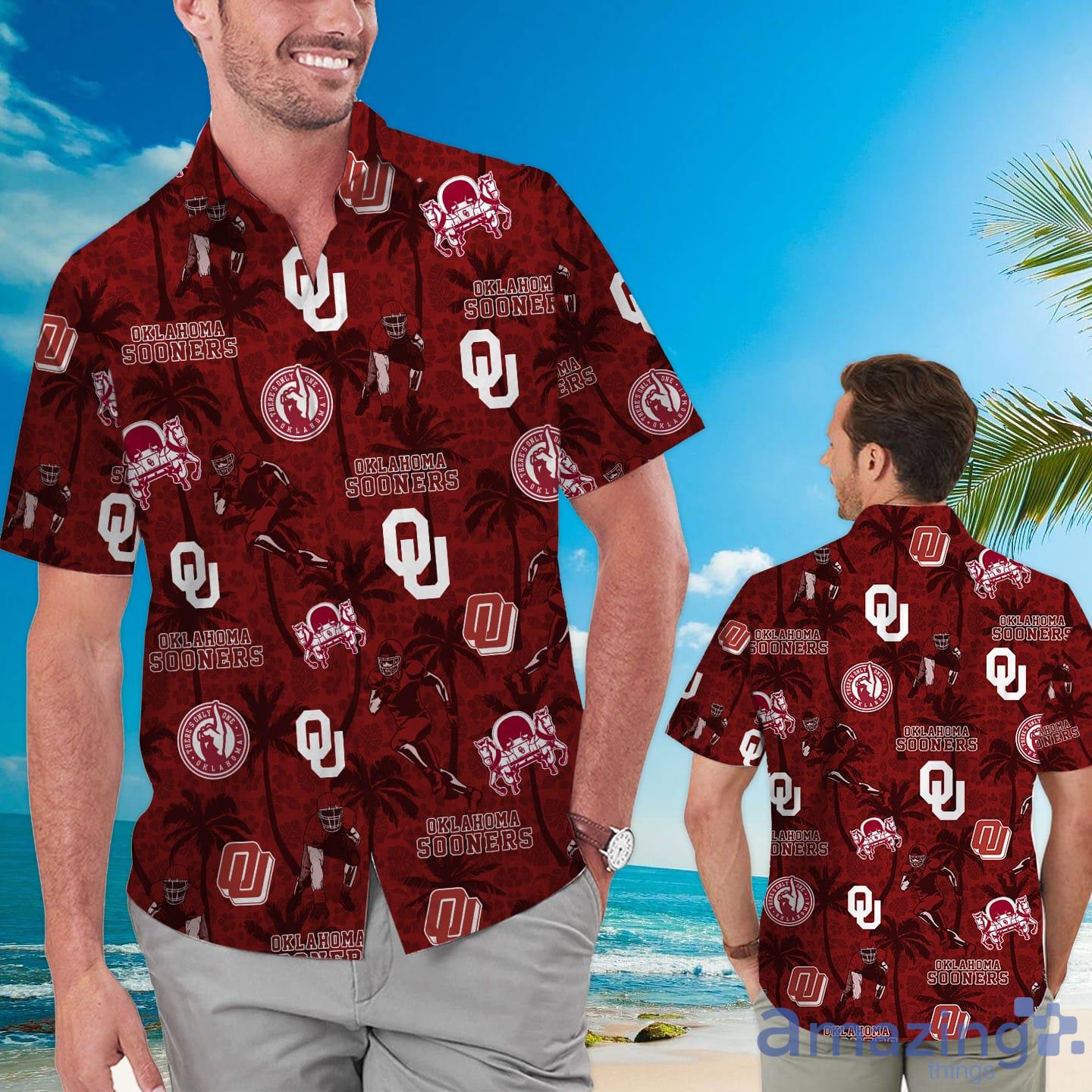 Oklahoma Sooners Custom Name Tropical Beach Coconut Tree Hawaiian Shirt Product Photo 1
