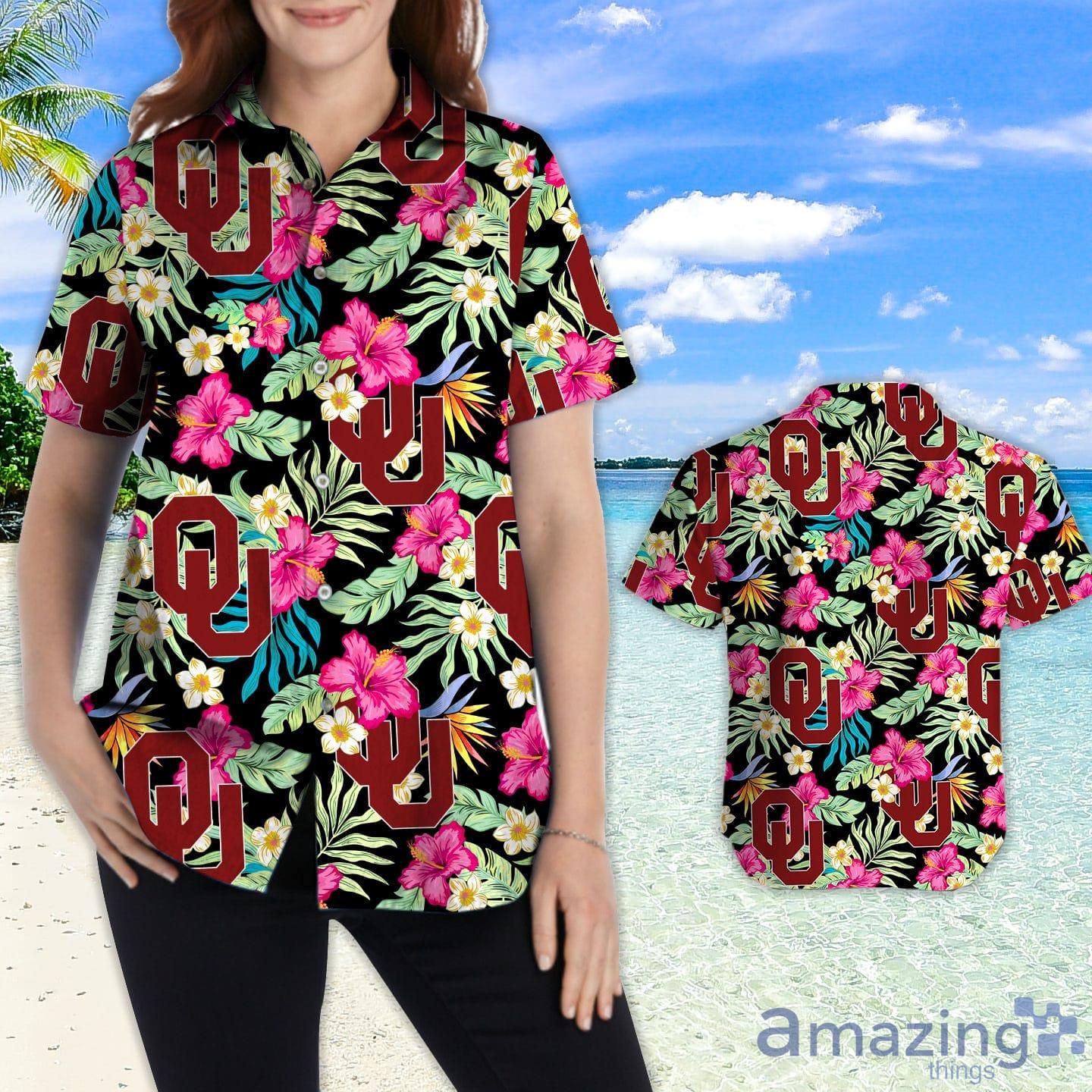 Oklahoma Sooners Hibiscus Hawaiian Shirt For Fans image Oklahoma Sooners Hibiscus Hawaiian Shirt For Fans Product Photo 2