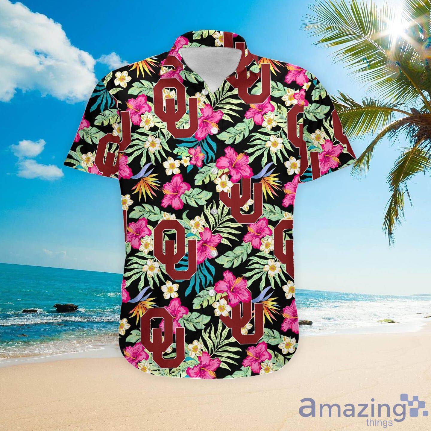 Oklahoma Sooners Hibiscus Hawaiian Shirt For Fans image Oklahoma Sooners Hibiscus Hawaiian Shirt For Fans Product Photo 4