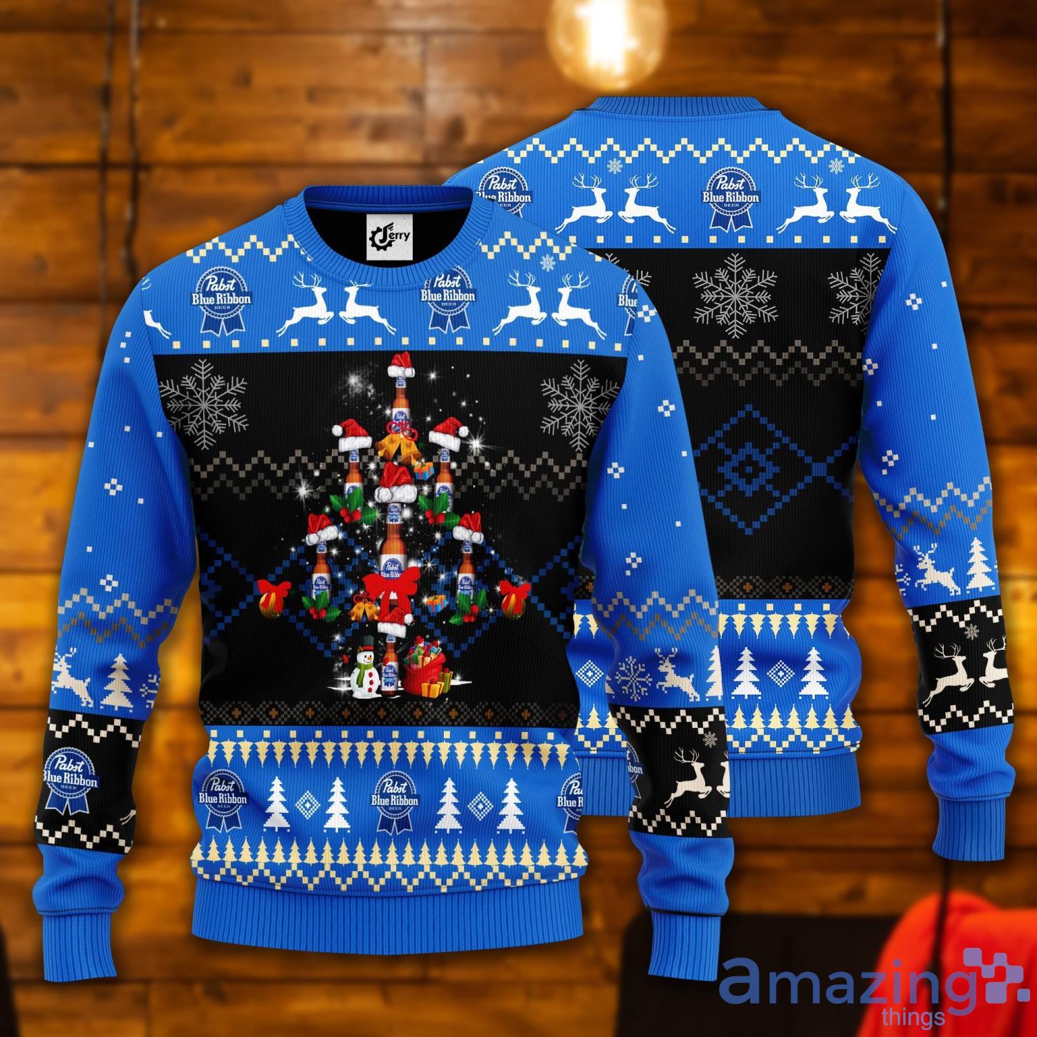 Pabst Blue Ribbon Christmas Tree Ugly Christmas Sweater Product Photo 1