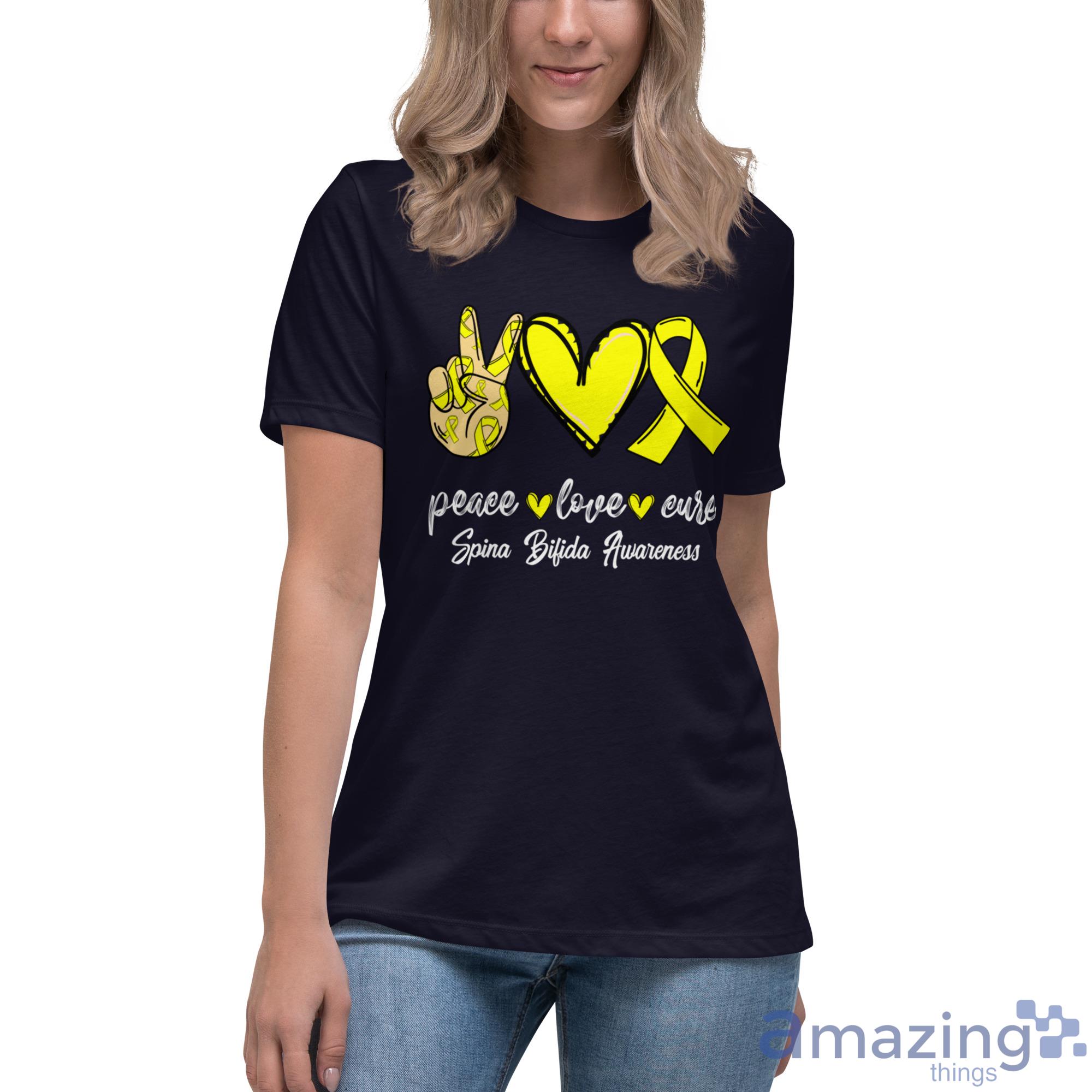 Peace Love Cure Spina Bilida Awareness Shirt image Peace Love Cure Spina Bilida Awareness Shirt - Womens Relaxed Short Sleeve Jersey Tee