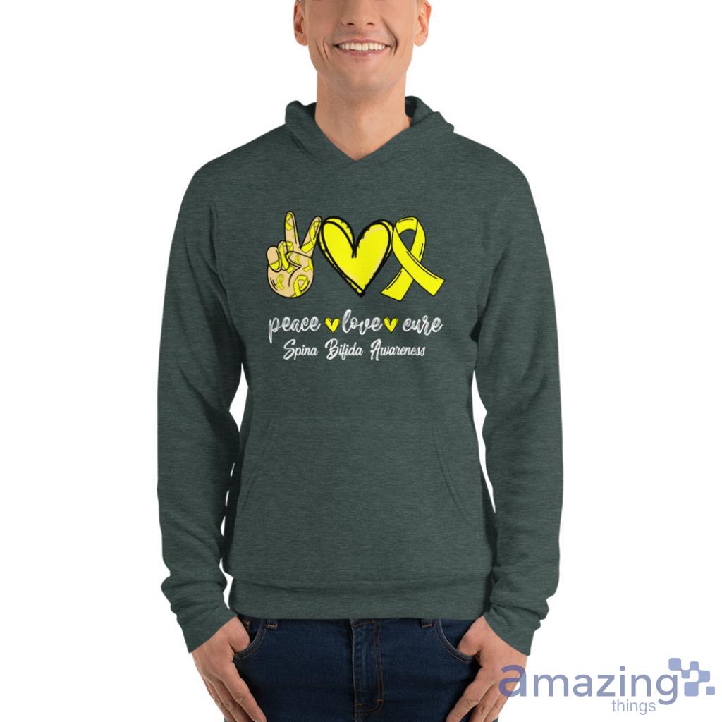 Peace Love Cure Spina Bilida Awareness Shirt image Peace Love Cure Spina Bilida Awareness Shirt - Unisex Fleece Pullover Hoodie-1