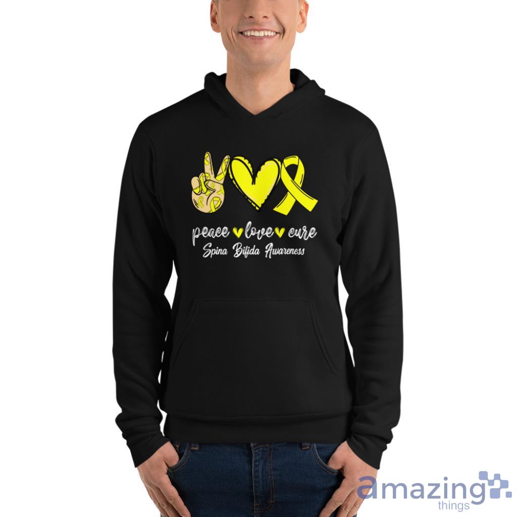 Peace Love Cure Spina Bilida Awareness Shirt image Peace Love Cure Spina Bilida Awareness Shirt - Unisex Fleece Pullover Hoodie