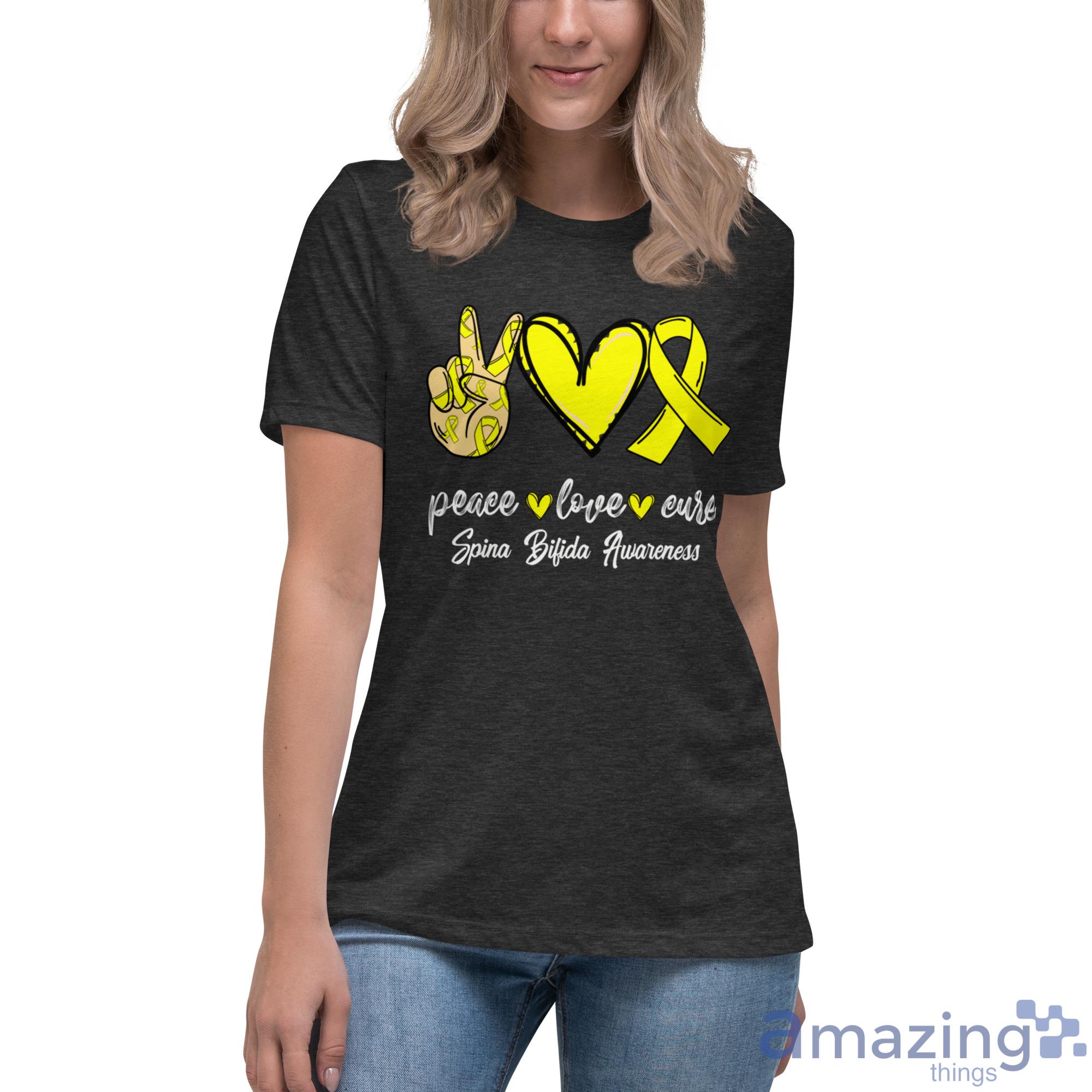 Peace Love Cure Spina Bilida Awareness Shirt image Peace Love Cure Spina Bilida Awareness Shirt - Womens Relaxed Short Sleeve Jersey Tee-1