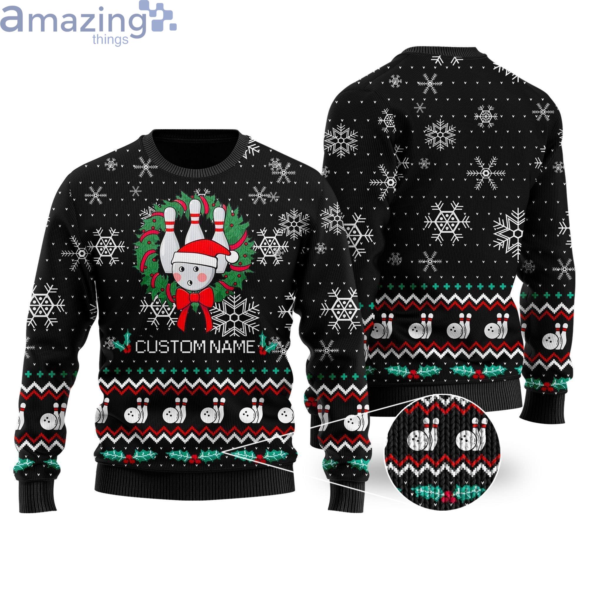 Personalized Bowling Christmas Snowflakes Image Noel Pattern Ugly Christmas Sweater Product Photo 1