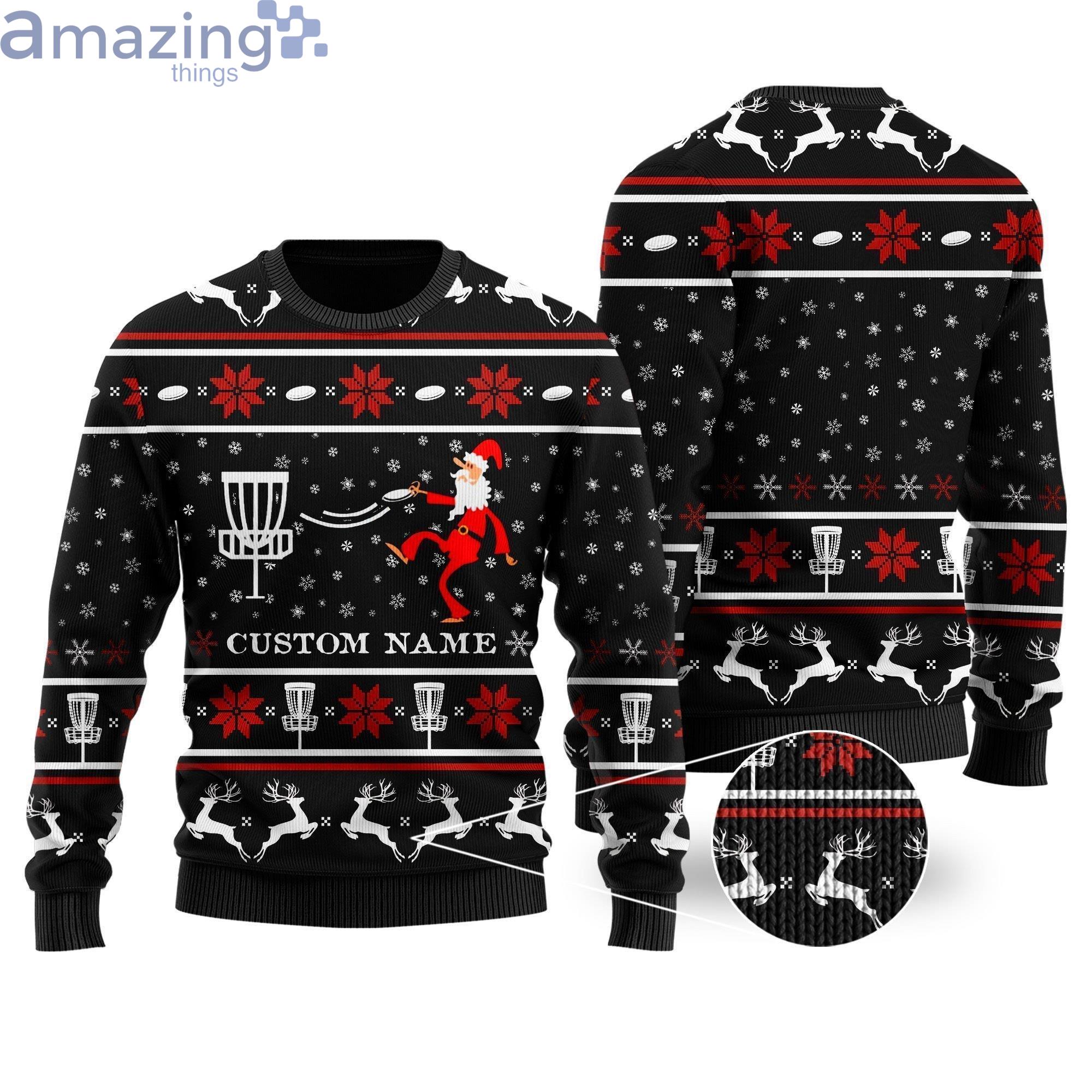 Personalized Disc Golf Noel Pattern Ugly Christmas Sweater Product Photo 1