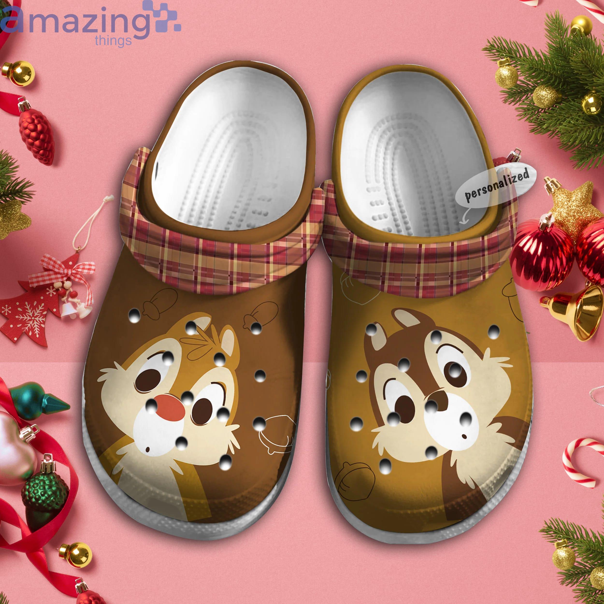 Personalized Name Chip and Dale Brown Red Checkered Pattern Disney Cartoon Clog For Men And Women Product Photo 1