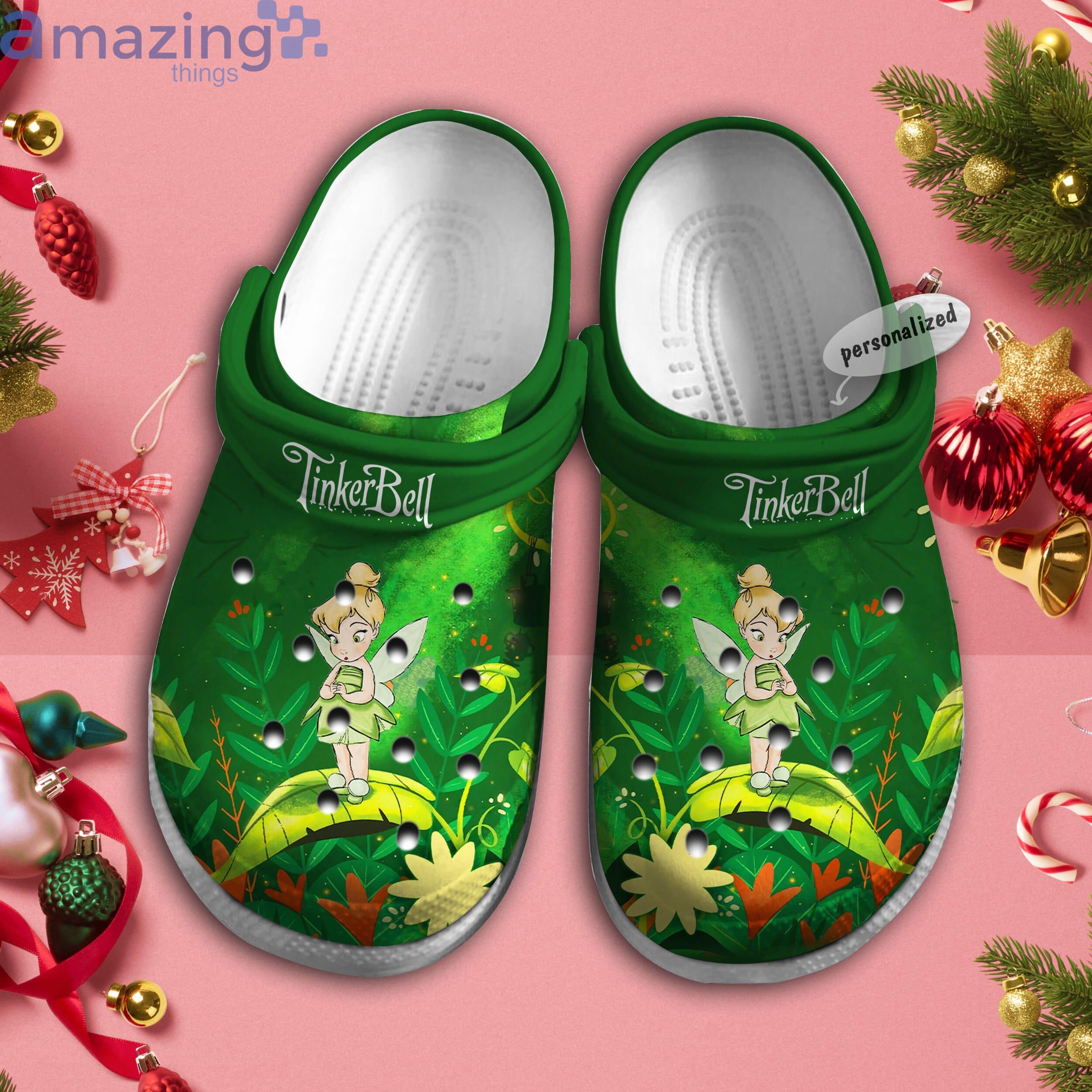 Personalized Name Cute Shy Tinker Bell Green Pattern Disney Cartoon Clog For Men And Women Product Photo 1