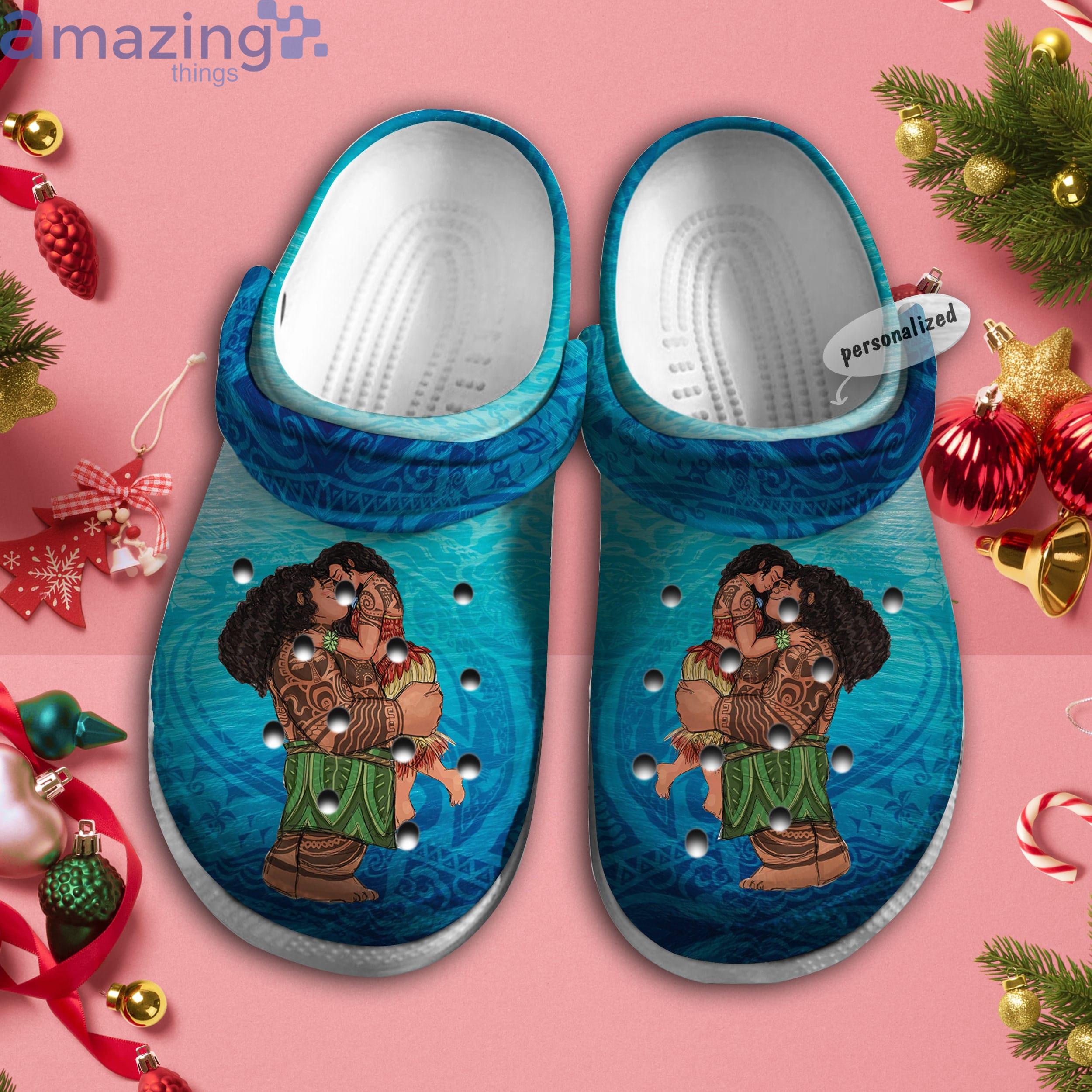 Personalized Name Moana and Maui Blue Sea Pattern Disney Cartoon Clog For Men And Women Product Photo 1