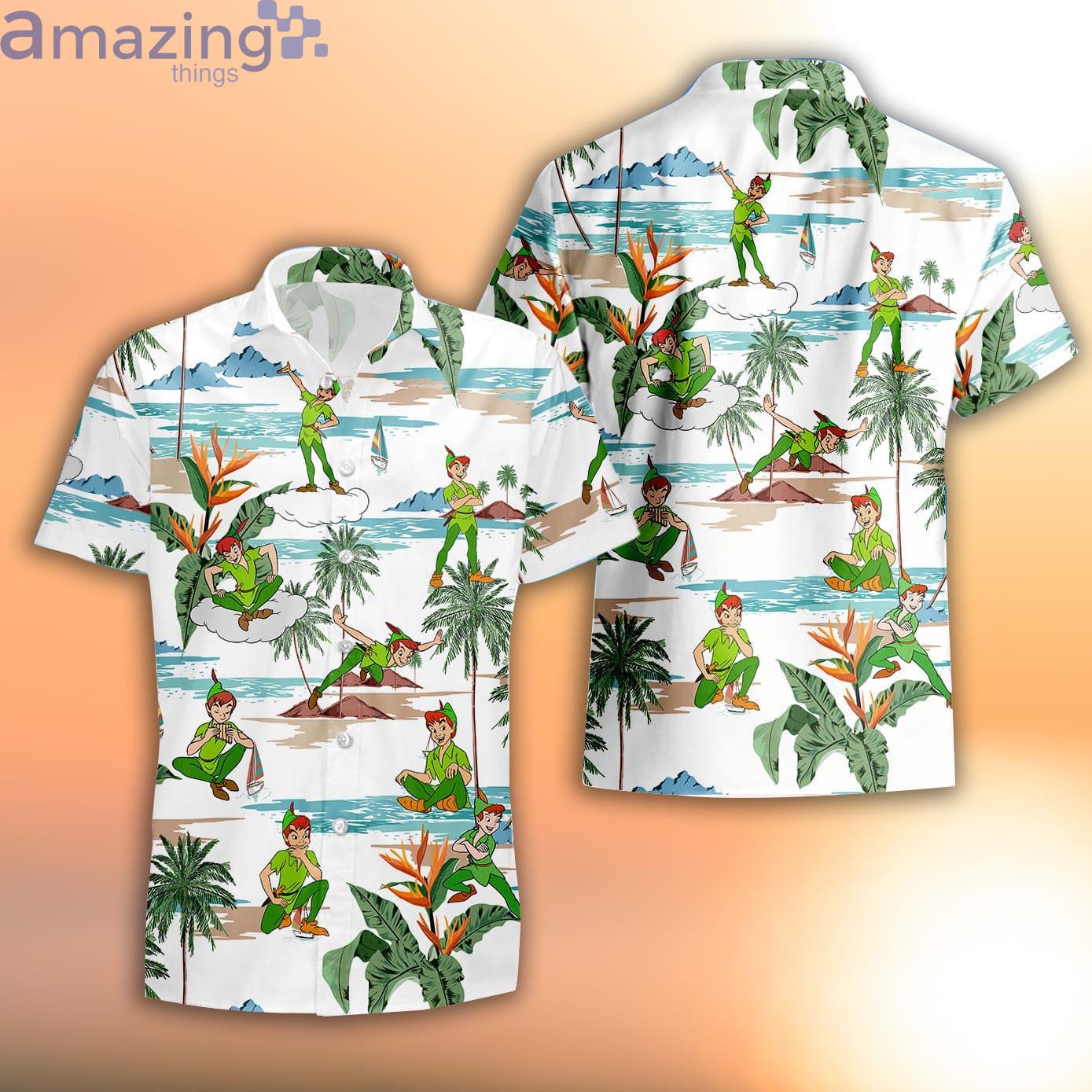 Peter Pan On The Beach Green White Summer Tropical Disney Hawaiian Shirt Product Photo 1
