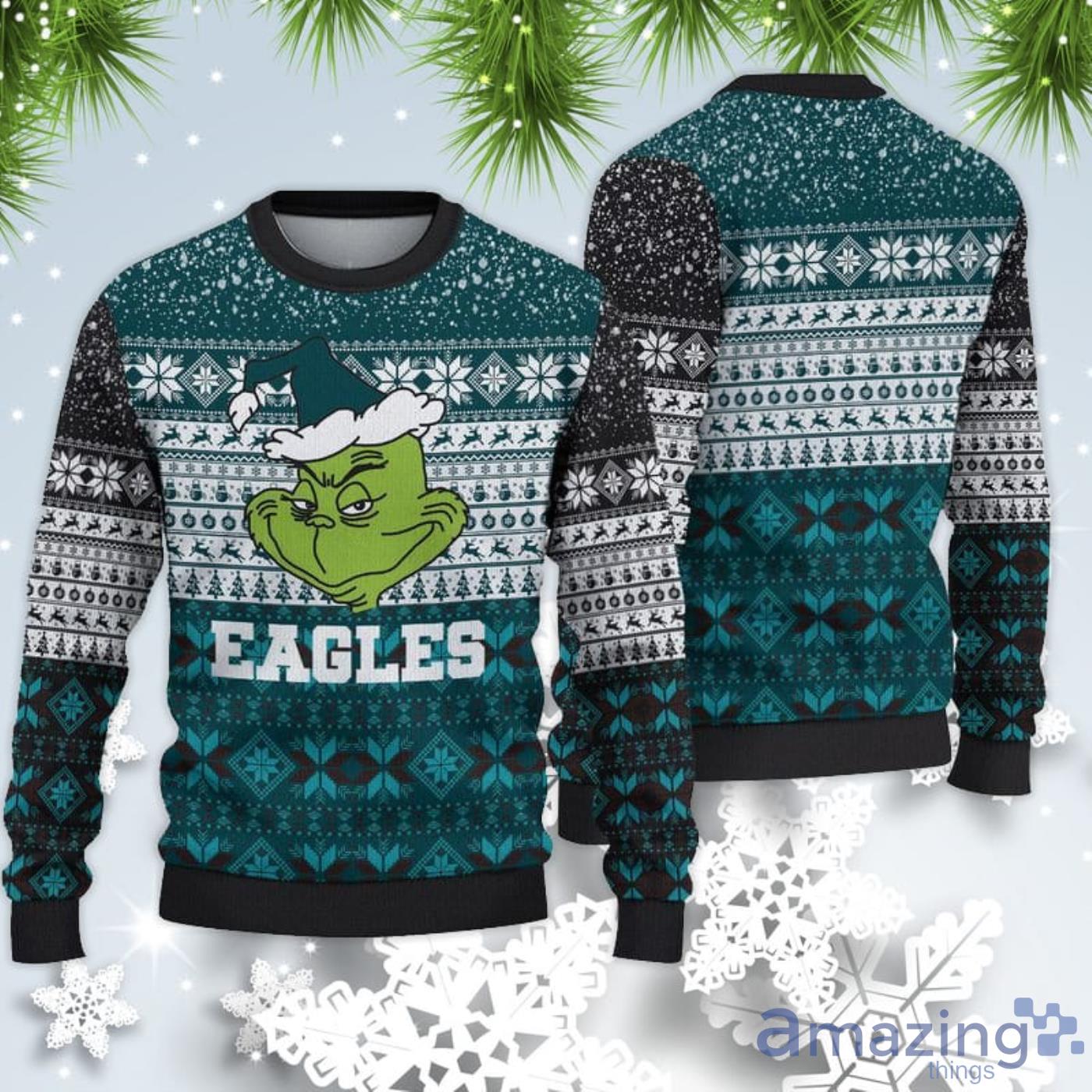 Philadelphia Eagles Christmas Grinch Sweater For Fans Product Photo 1