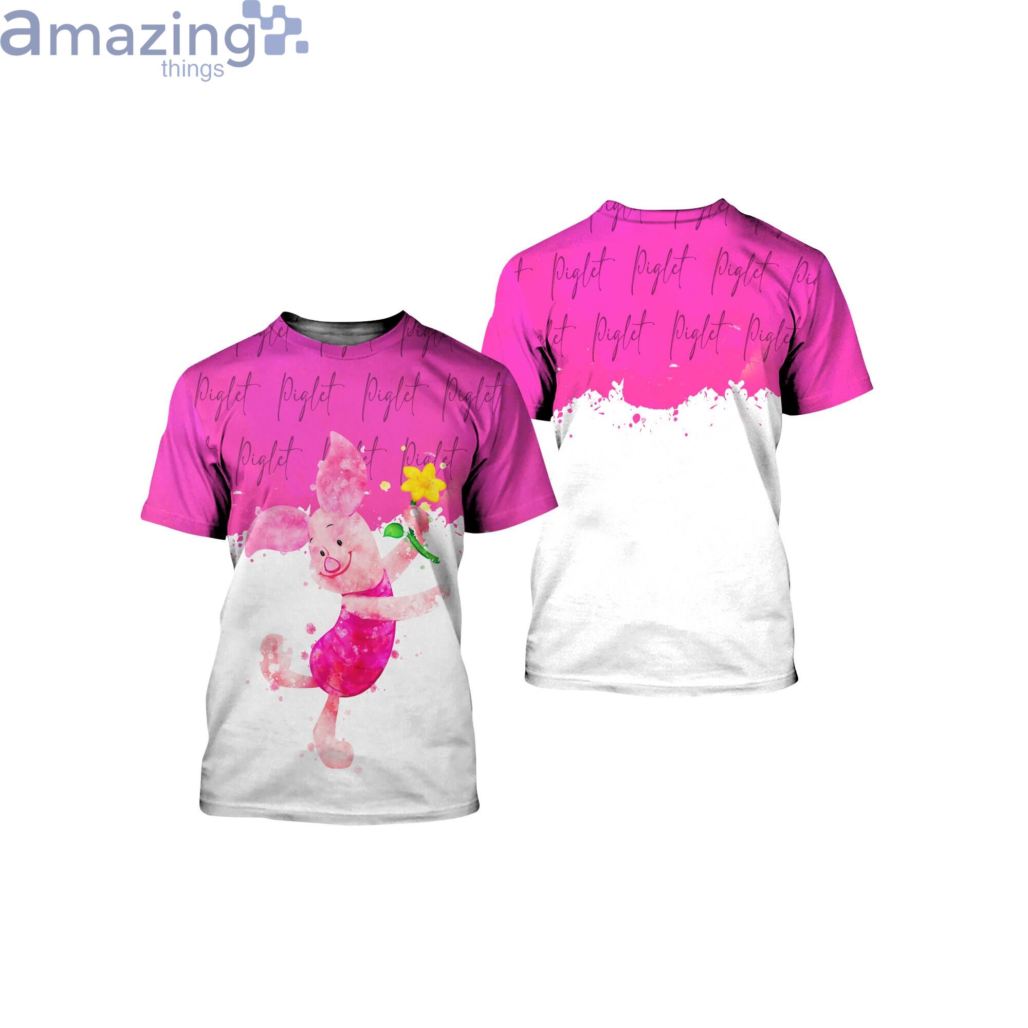 Piglet Winnie Pooh Pink Watercolor Glitter Disney Cartoon 3D T-Shirts Product Photo 1