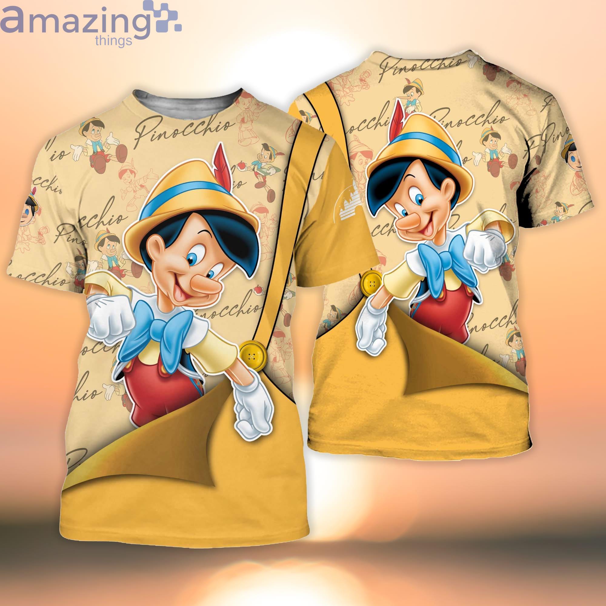Pinocchio Yellow Golden Button Overalls Patterns Disney Cartoon 3D T-Shirt Product Photo 1