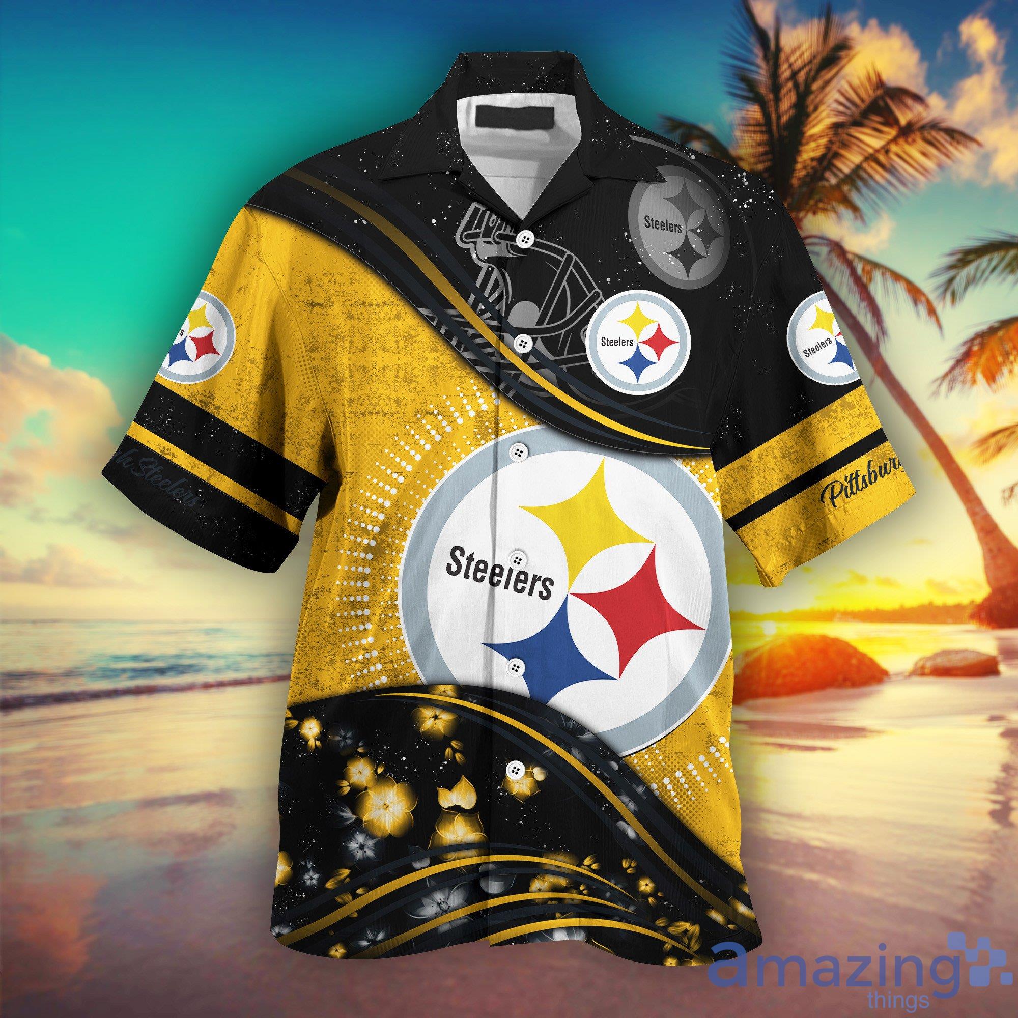 Pittsburgh Steelers NFL And Flowers Short Sleeves Hawaiian Shirt