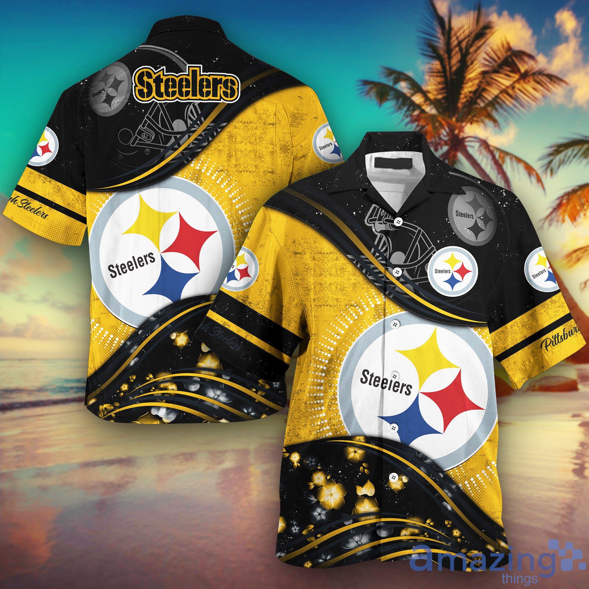 Pittsburgh Steelers NFL And Flowers Short Sleeves Hawaiian Shirt