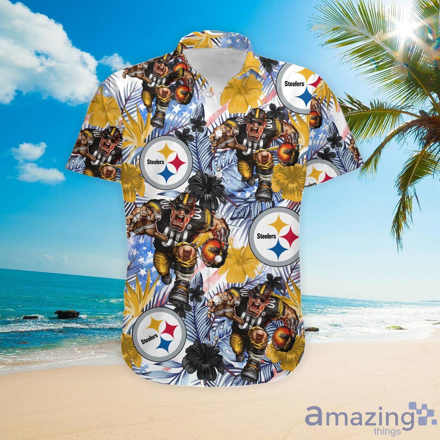 Personalized And Number Pittsburgh Steelers And Floral Hawaiian