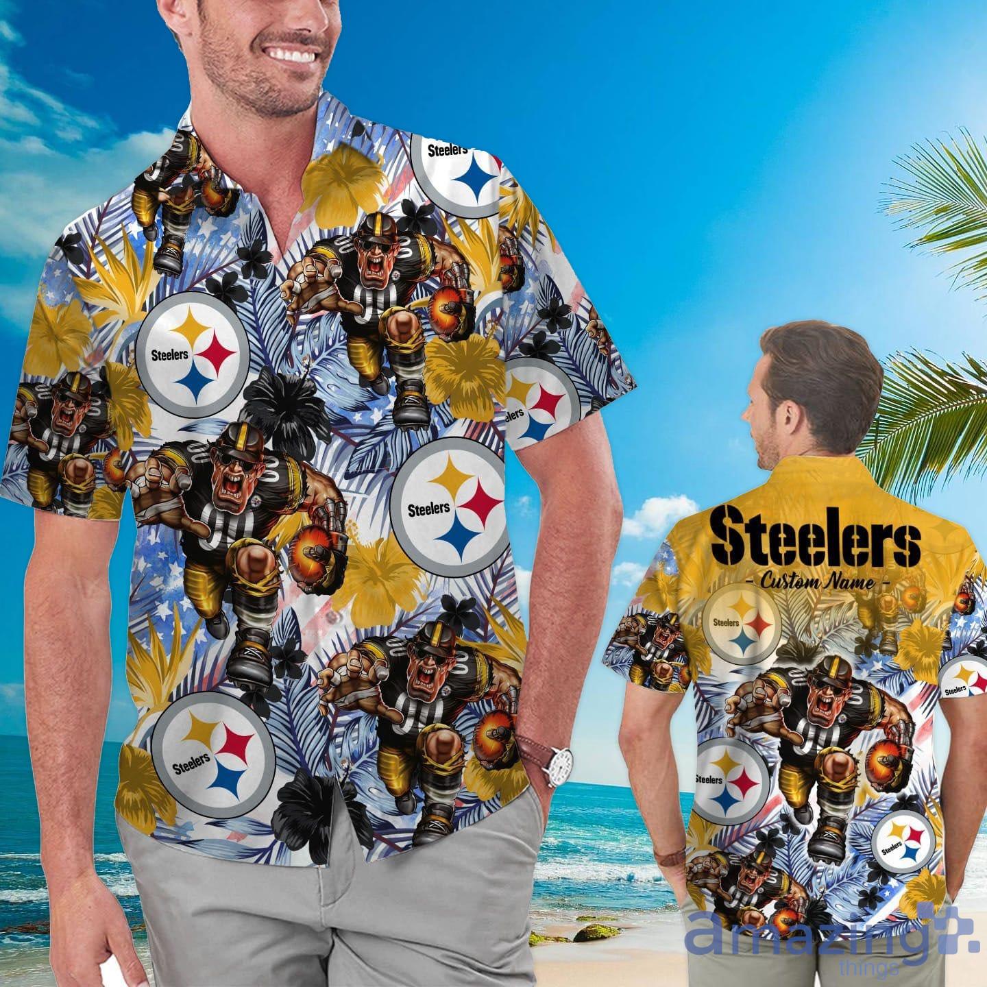 Pittsburgh Steelers Tropical Floral Custom Name Aloha Hawaiian Shirt