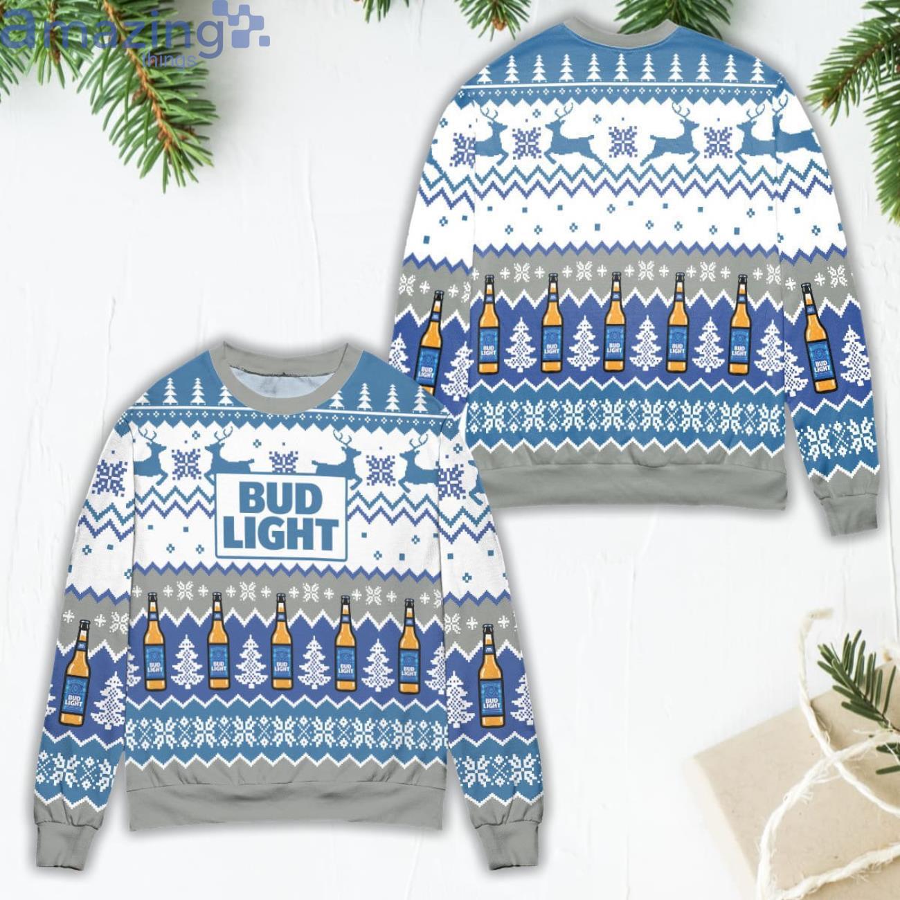 Pixel Bud Light Reindeer & Snowflake Pattern Ugly Christmas Sweater Product Photo 1 Pixel Bud Light Reindeer & Snowflake Pattern Ugly Christmas Sweater Product Photo 1