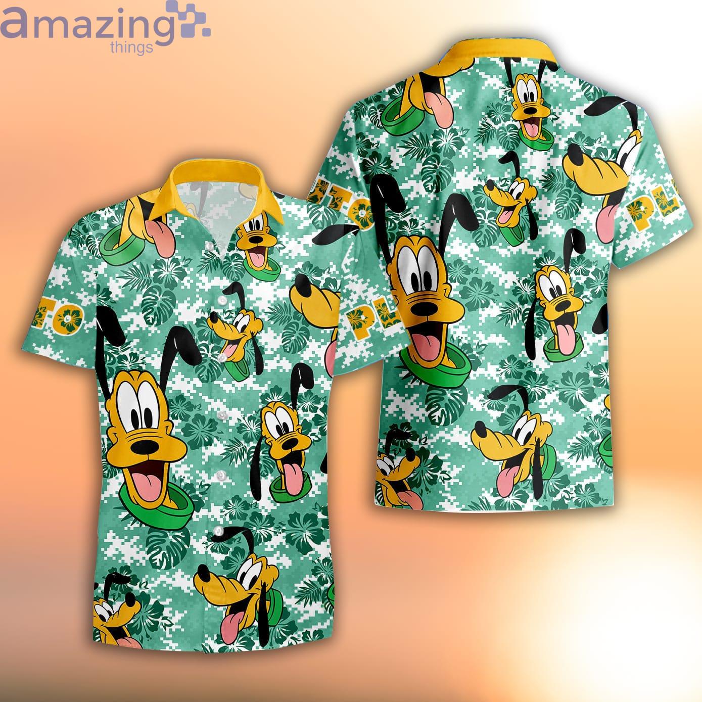Pluto Dog Orange Green Strips Summer Tropical Disney Hawaiian Shirt Product Photo 1