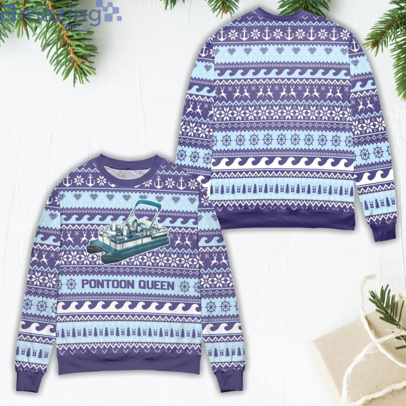 Pontoon Queen Penguin Snowflake Ugly Christmas Sweater Product Photo 1 Pontoon Queen Penguin Snowflake Ugly Christmas Sweater Product Photo 1