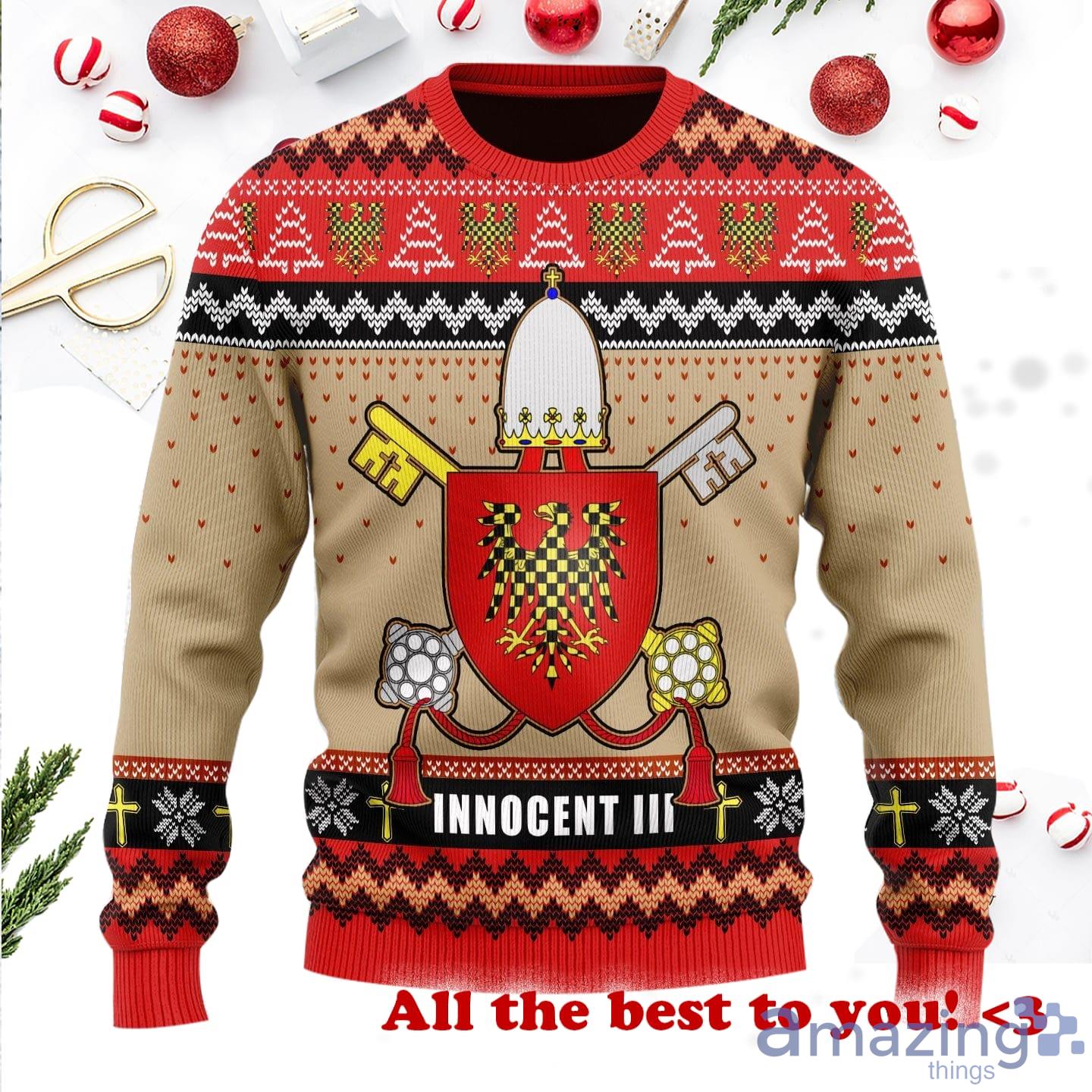 Pope Innocent III Coat Of Arms Wool Knitting Pattern Christmas Ugly Sweater Product Photo 1