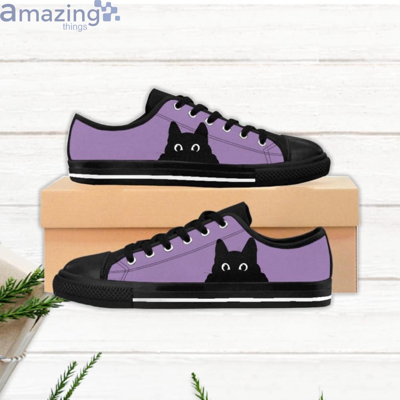 Purple With Black Cat Low Top Shoes image Purple With Black Cat Low Top Shoes Product Photo 4