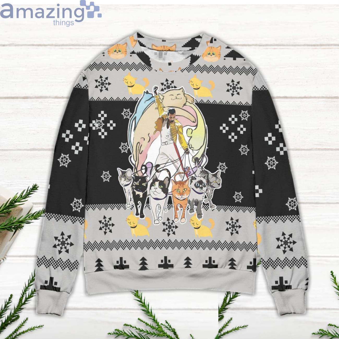 Queens Freddie Mercury & Cats Ugly Christmas Sweater image Queens Freddie Mercury & Cats Ugly Christmas Sweater Product Photo 2